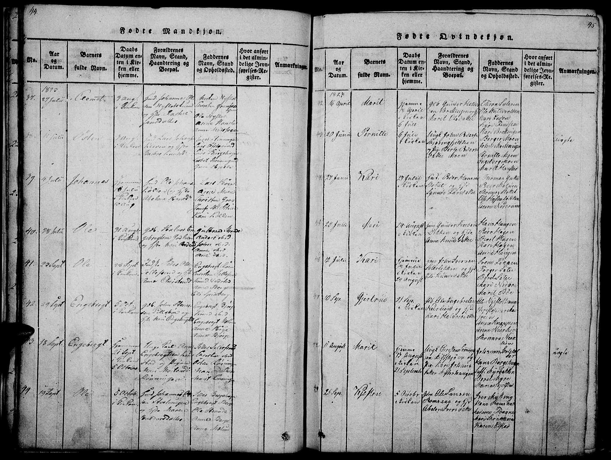 Ringebu prestekontor, SAH/PREST-082/H/Ha/Haa/L0004: Parish register (official) no. 4, 1821-1839, p. 44-45