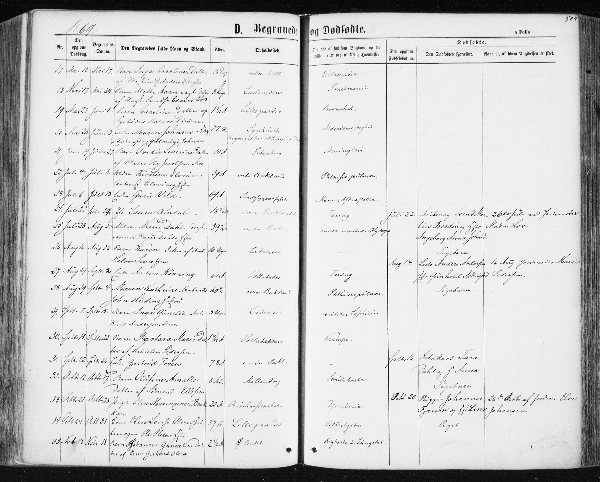 Ministerialprotokoller, klokkerbøker og fødselsregistre - Sør-Trøndelag, SAT/A-1456/604/L0186: Parish register (official) no. 604A07, 1866-1877, p. 504