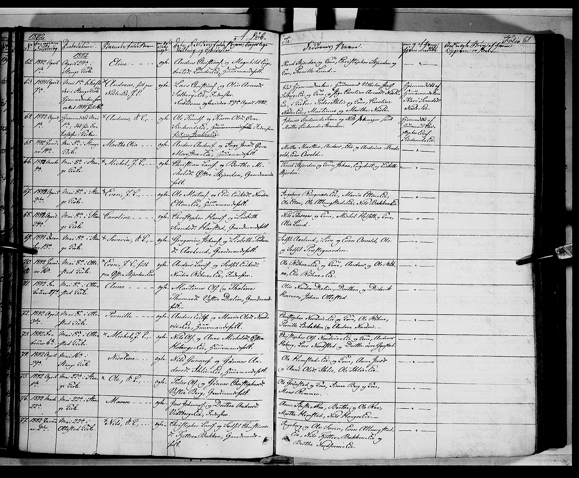 Stange prestekontor, AV/SAH-PREST-002/K/L0010: Parish register (official) no. 10, 1835-1845, p. 61