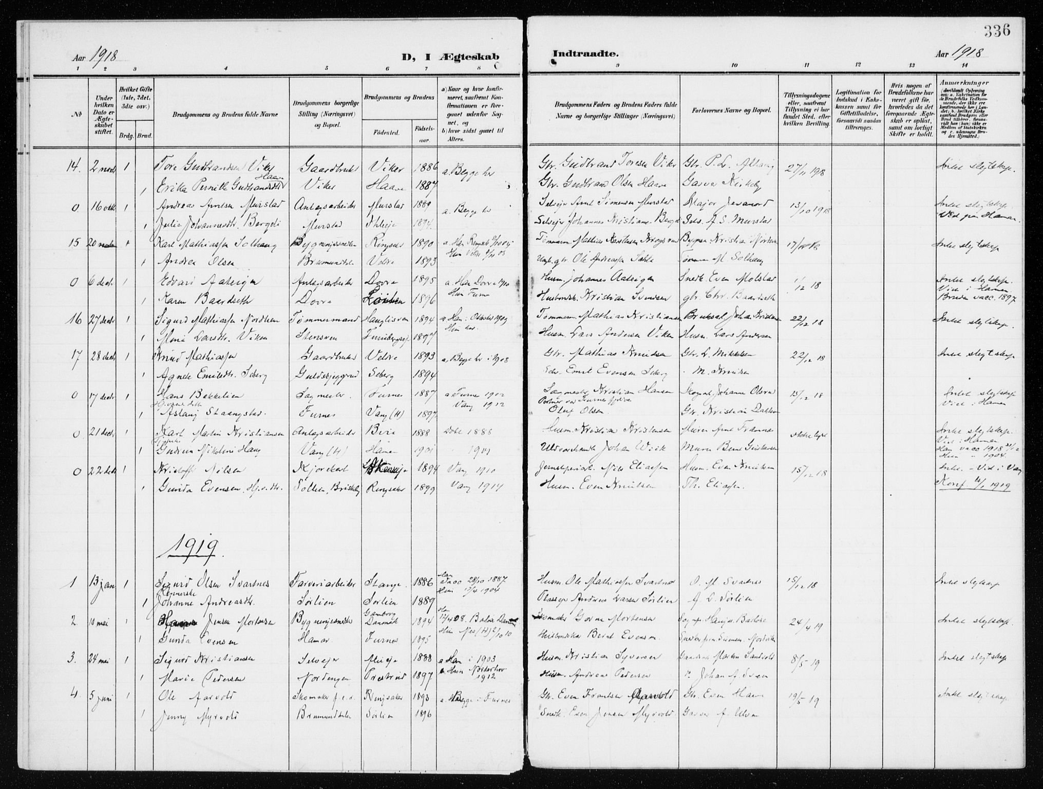 Furnes prestekontor, AV/SAH-PREST-012/K/Ka/L0001: Parish register (official) no. 1, 1907-1935, p. 336
