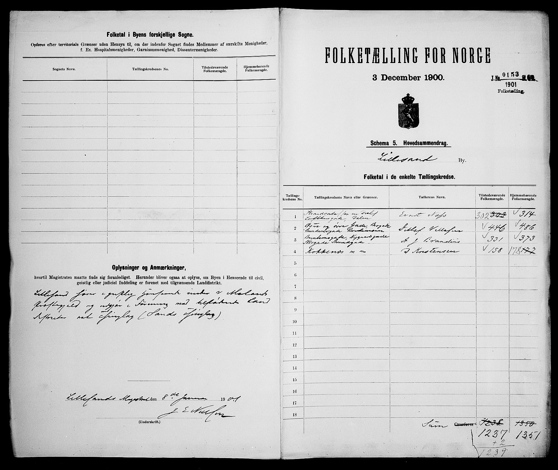 SAK, 1900 census for Lillesand, 1900, p. 3