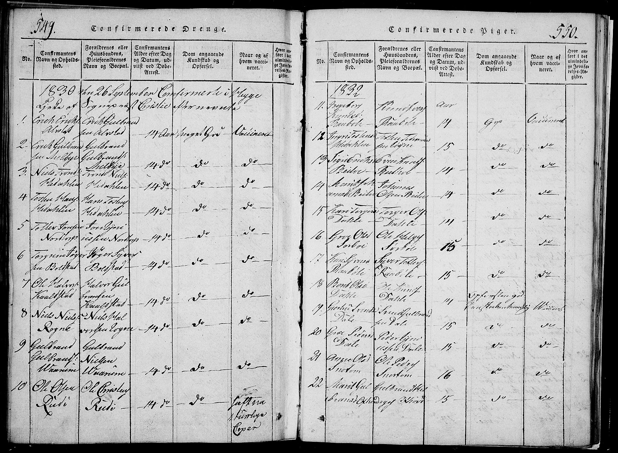 Slidre prestekontor, SAH/PREST-134/H/Ha/Hab/L0002: Parish register (copy) no. 2, 1814-1839, p. 549-550