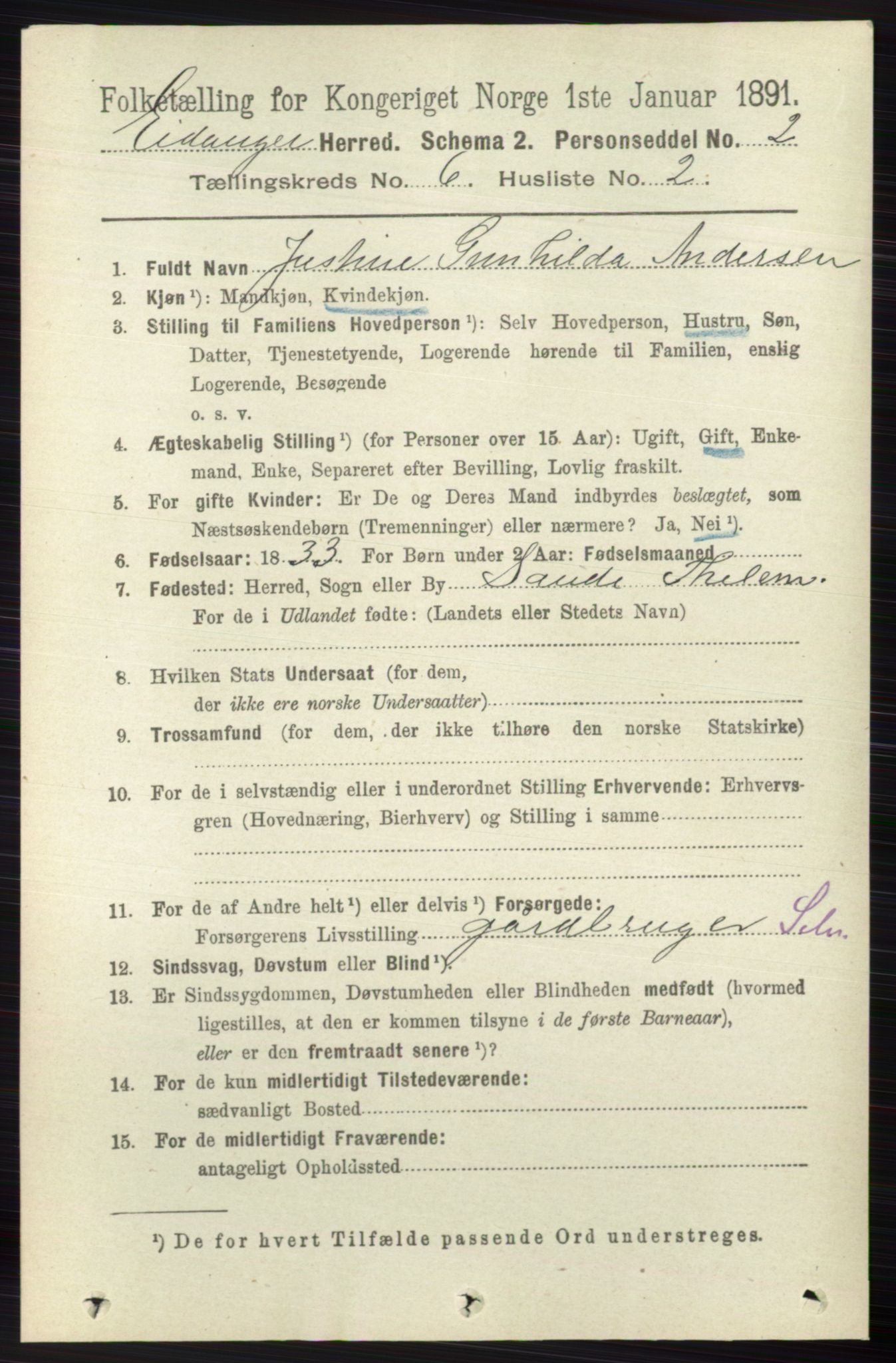 RA, 1891 census for 0813 Eidanger, 1891, p. 2575