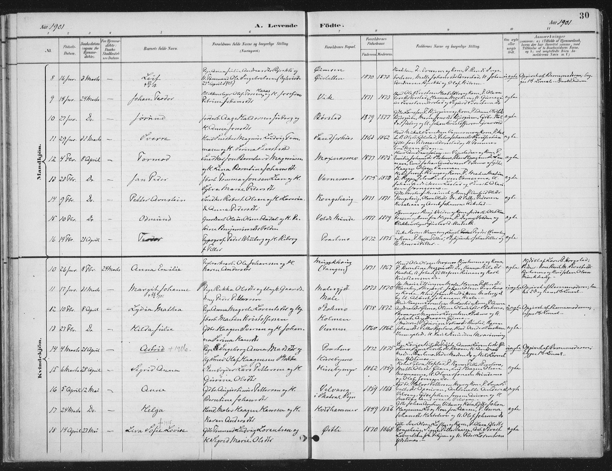 Ministerialprotokoller, klokkerbøker og fødselsregistre - Nord-Trøndelag, SAT/A-1458/709/L0082: Parish register (official) no. 709A22, 1896-1916, p. 30