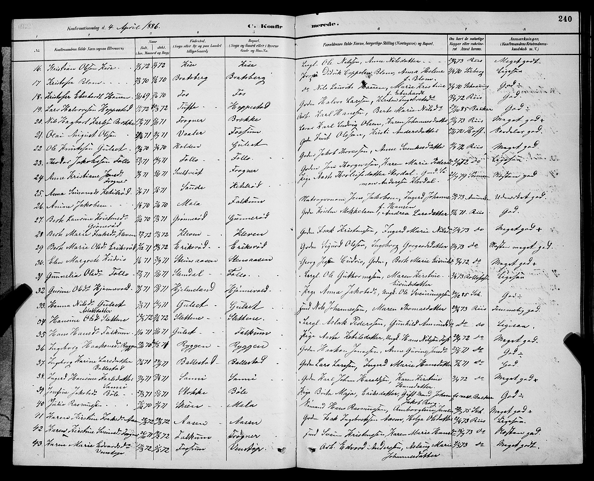 Gjerpen kirkebøker, AV/SAKO-A-265/G/Ga/L0002: Parish register (copy) no. I 2, 1883-1900, p. 240