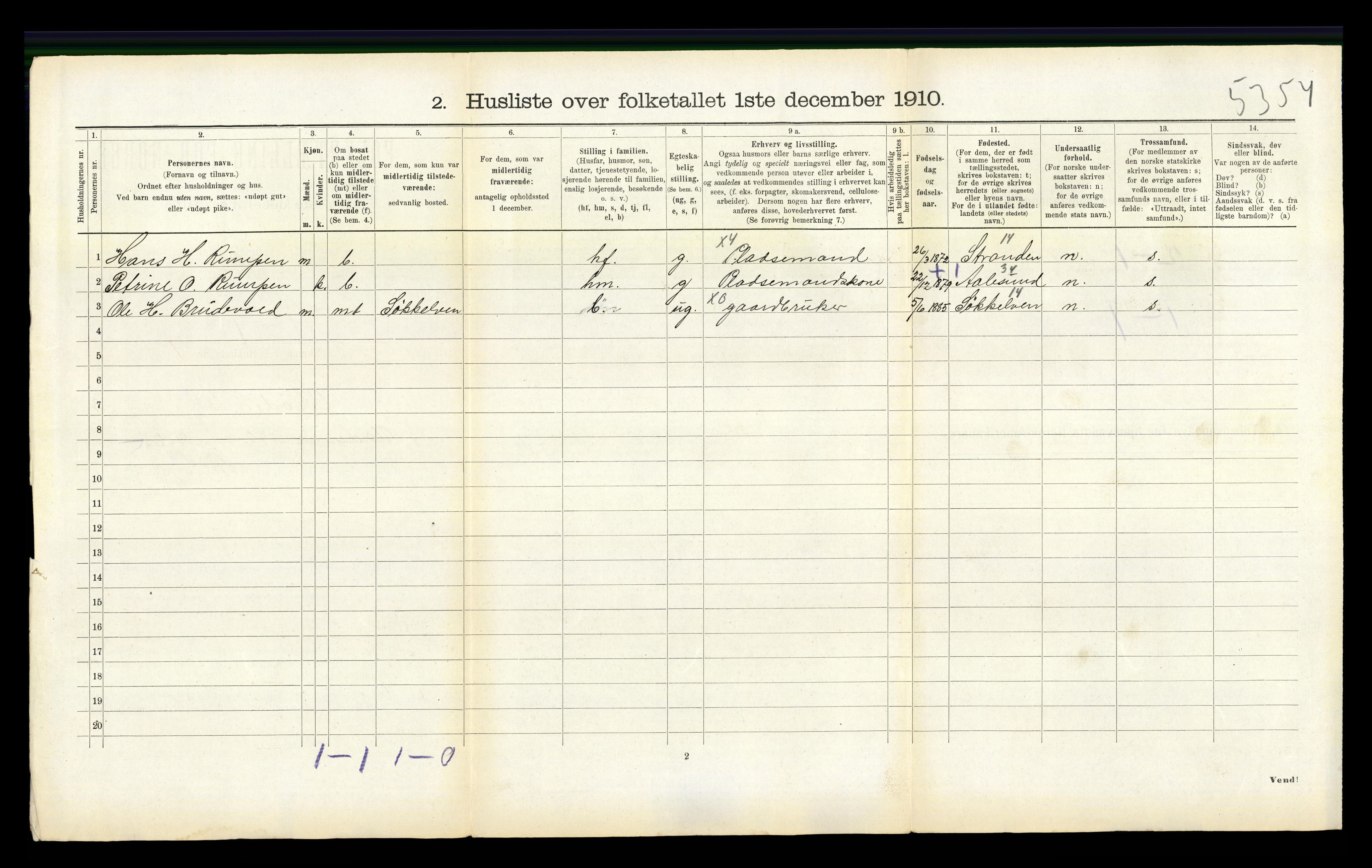 RA, 1910 census for Skodje, 1910, p. 158