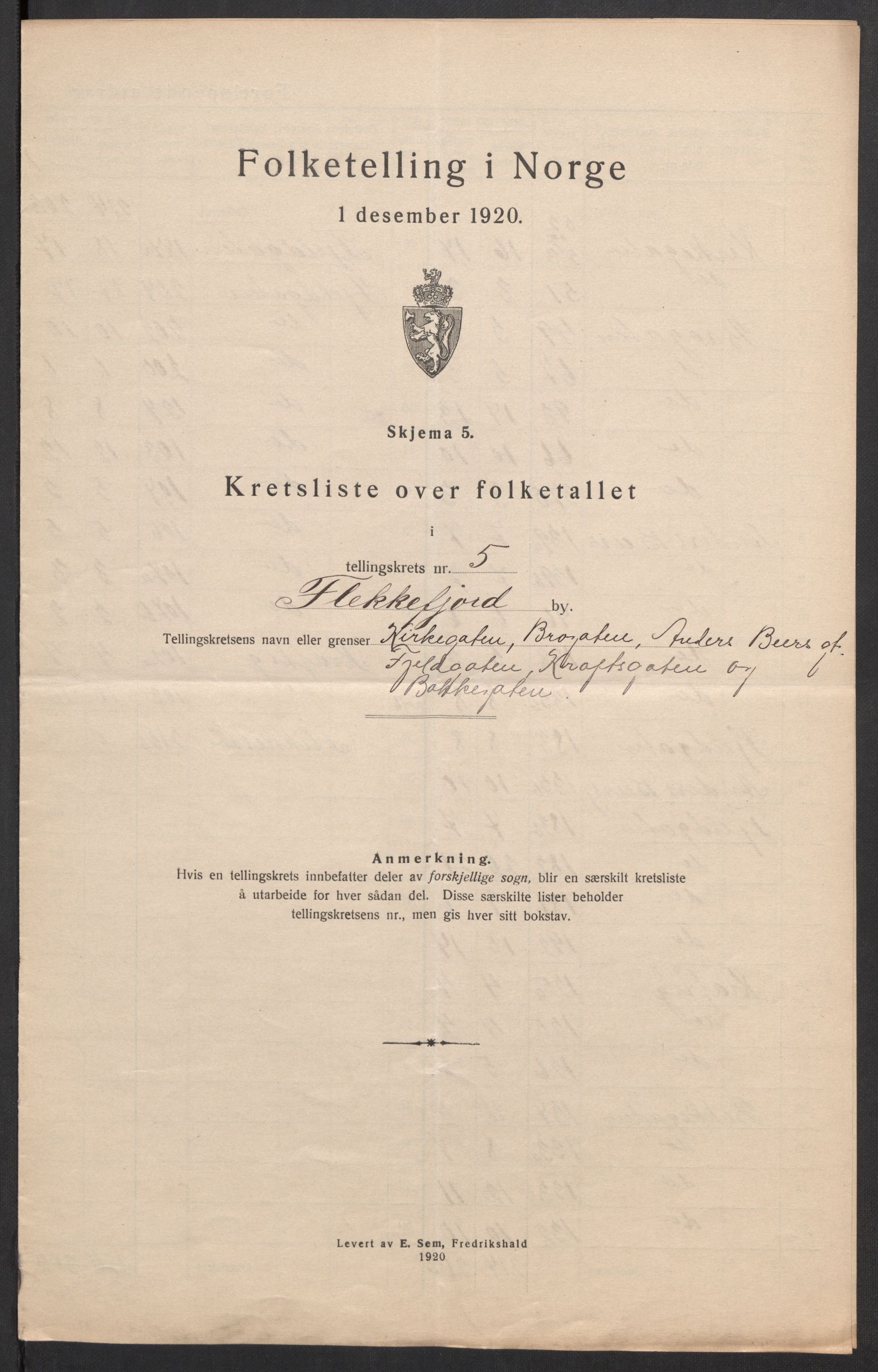 SAK, 1920 census for Flekkefjord, 1920, p. 22