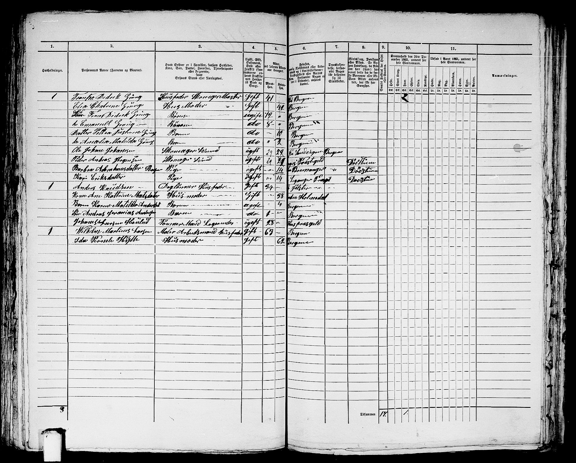 RA, 1865 census for Bergen, 1865, p. 4299