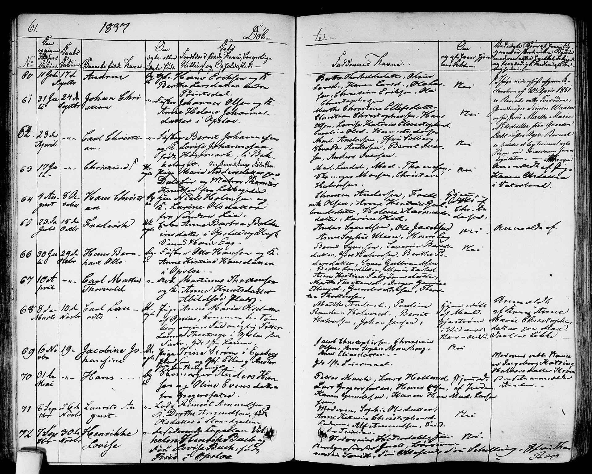 Gamlebyen prestekontor Kirkebøker, SAO/A-10884/F/Fa/L0003: Parish register (official) no. 3, 1829-1849, p. 61