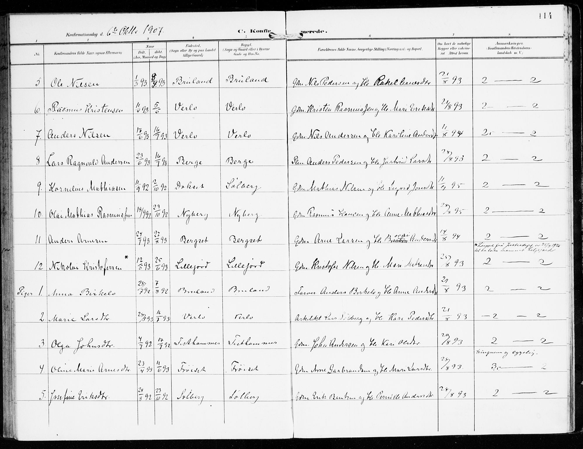 Innvik sokneprestembete, AV/SAB-A-80501: Parish register (official) no. D 2, 1900-1921, p. 114