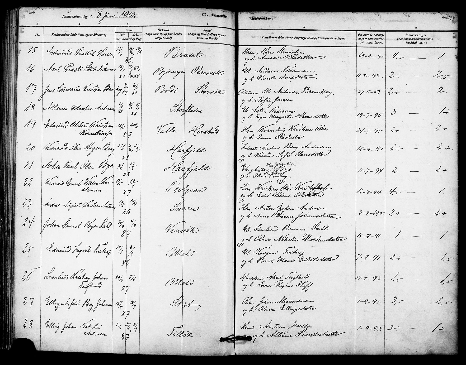 Ministerialprotokoller, klokkerbøker og fødselsregistre - Nordland, AV/SAT-A-1459/843/L0626: Parish register (official) no. 843A01, 1878-1907, p. 194