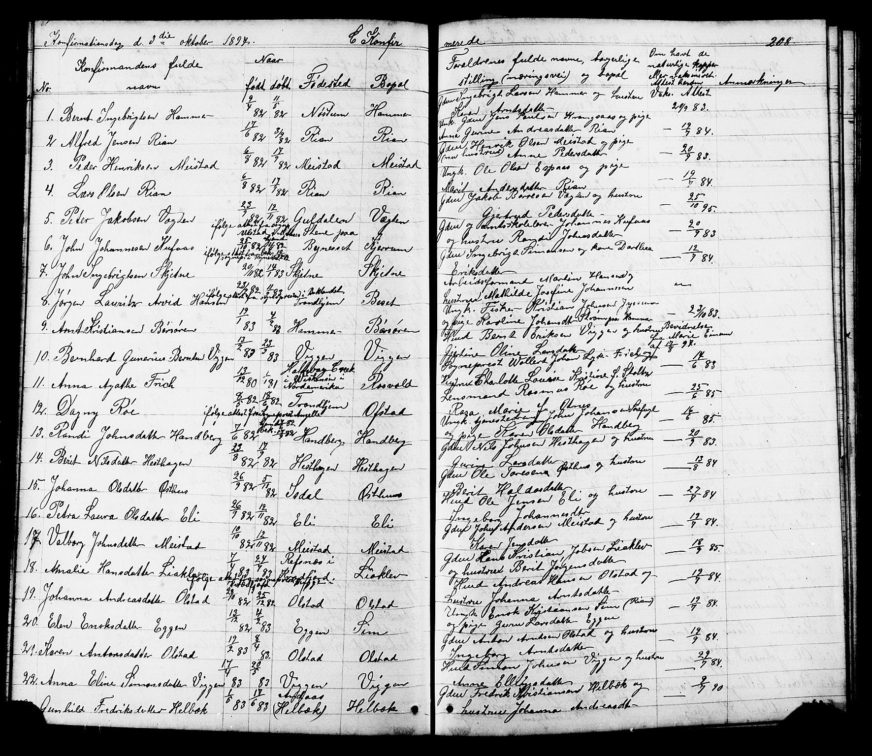 Ministerialprotokoller, klokkerbøker og fødselsregistre - Sør-Trøndelag, SAT/A-1456/665/L0777: Parish register (copy) no. 665C02, 1867-1915, p. 208