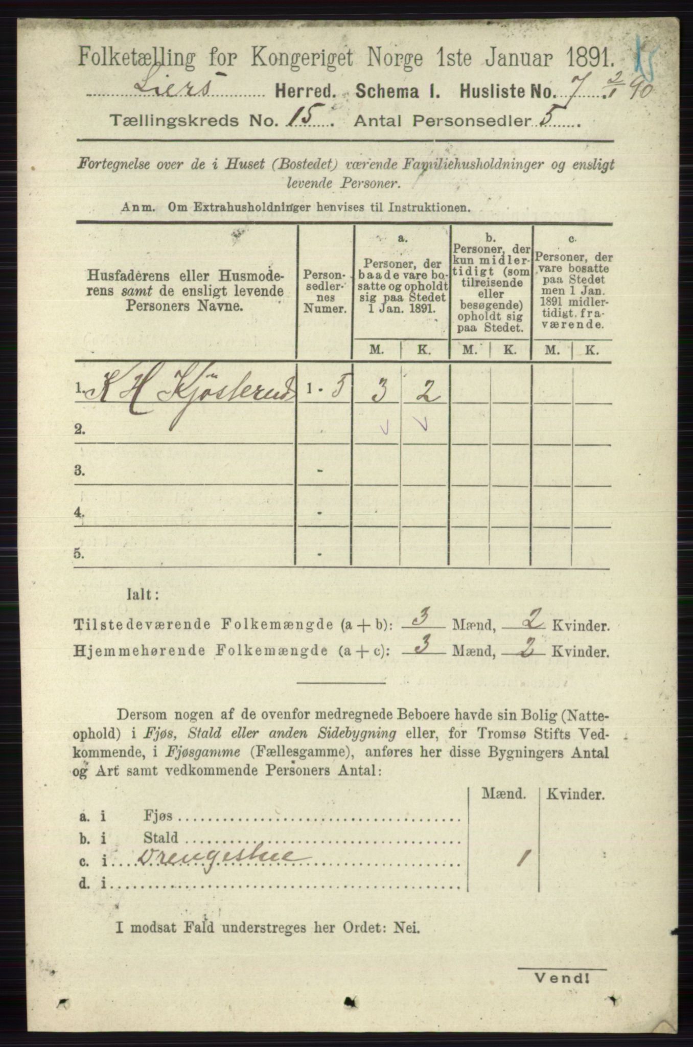 RA, 1891 census for 0626 Lier, 1891, p. 8626