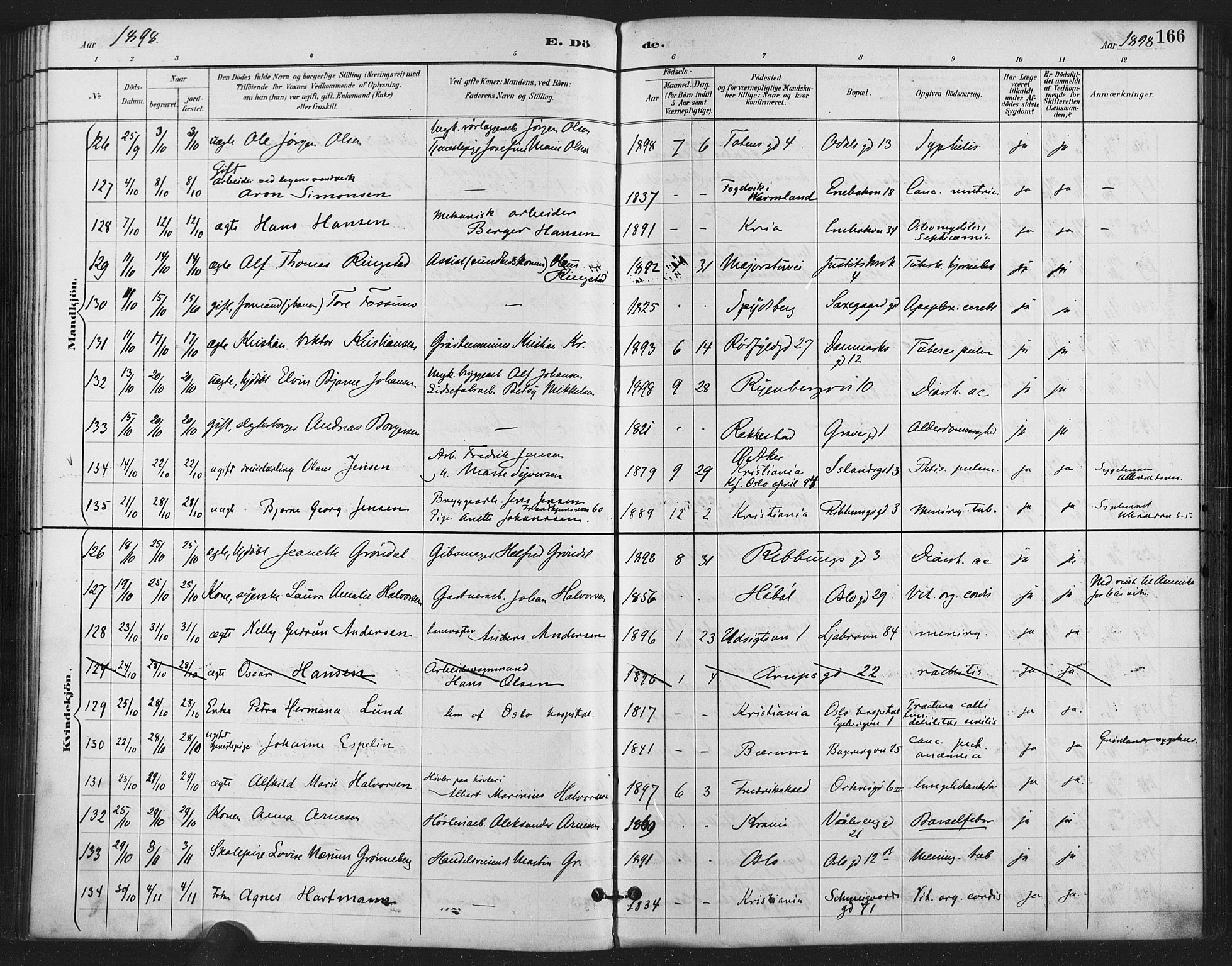 Gamlebyen prestekontor Kirkebøker, SAO/A-10884/F/Fa/L0009: Parish register (official) no. 9, 1888-1909, p. 166