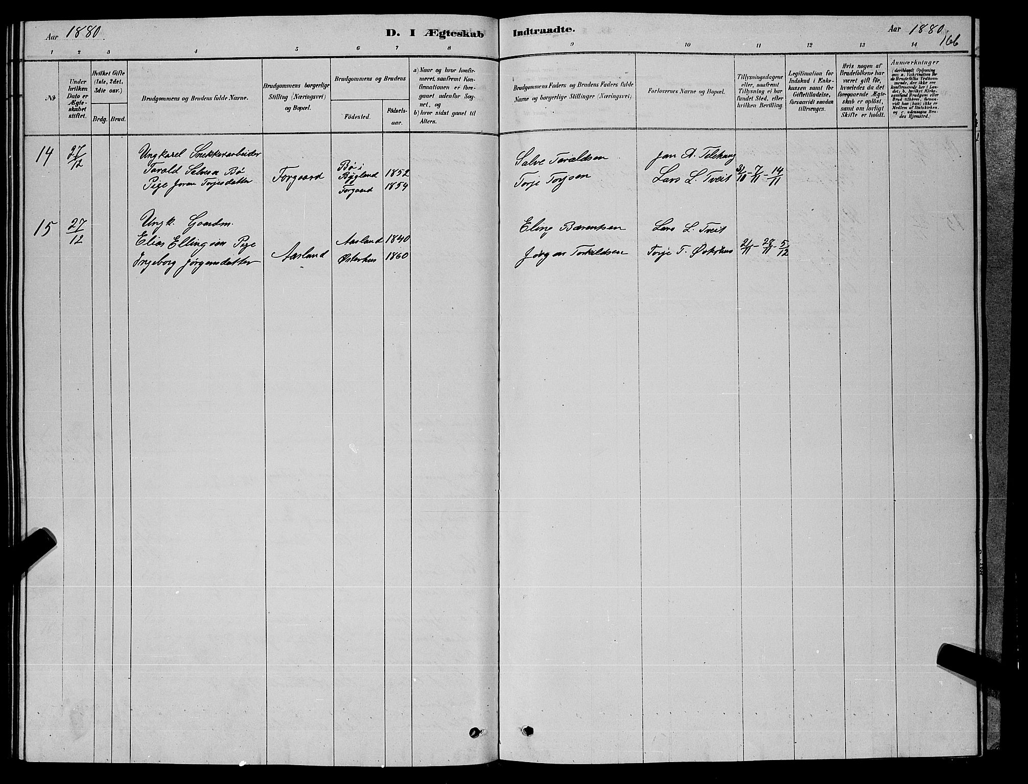 Åseral sokneprestkontor, SAK/1111-0051/F/Fb/L0002: Parish register (copy) no. B 2, 1878-1899, p. 166