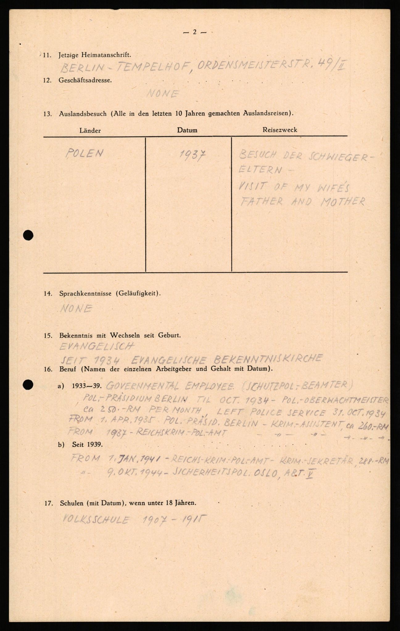 Forsvaret, Forsvarets overkommando II, AV/RA-RAFA-3915/D/Db/L0026: CI Questionaires. Tyske okkupasjonsstyrker i Norge. Tyskere., 1945-1946, p. 234