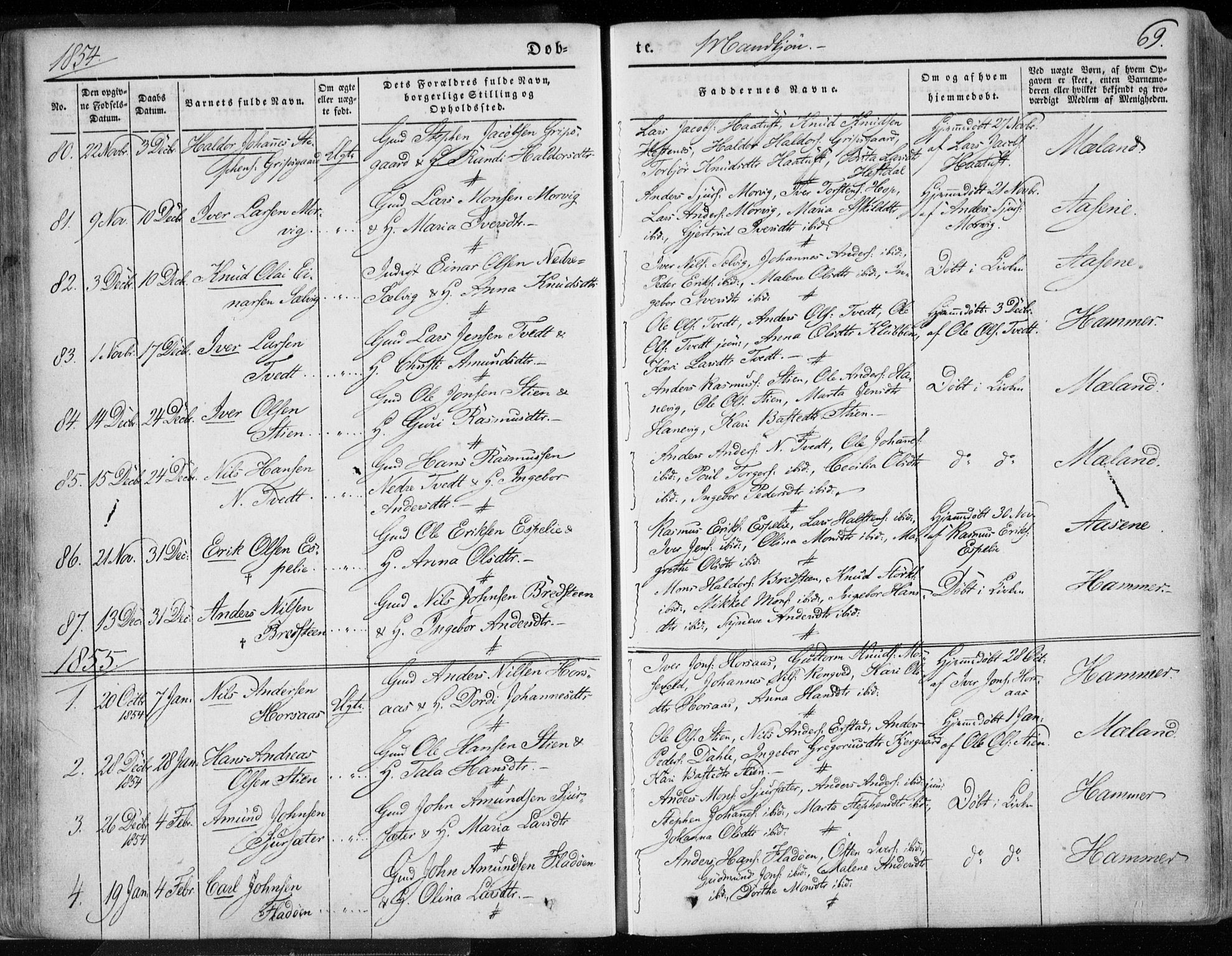 Hamre sokneprestembete, AV/SAB-A-75501/H/Ha/Haa/Haaa/L0013: Parish register (official) no. A 13, 1846-1857, p. 69