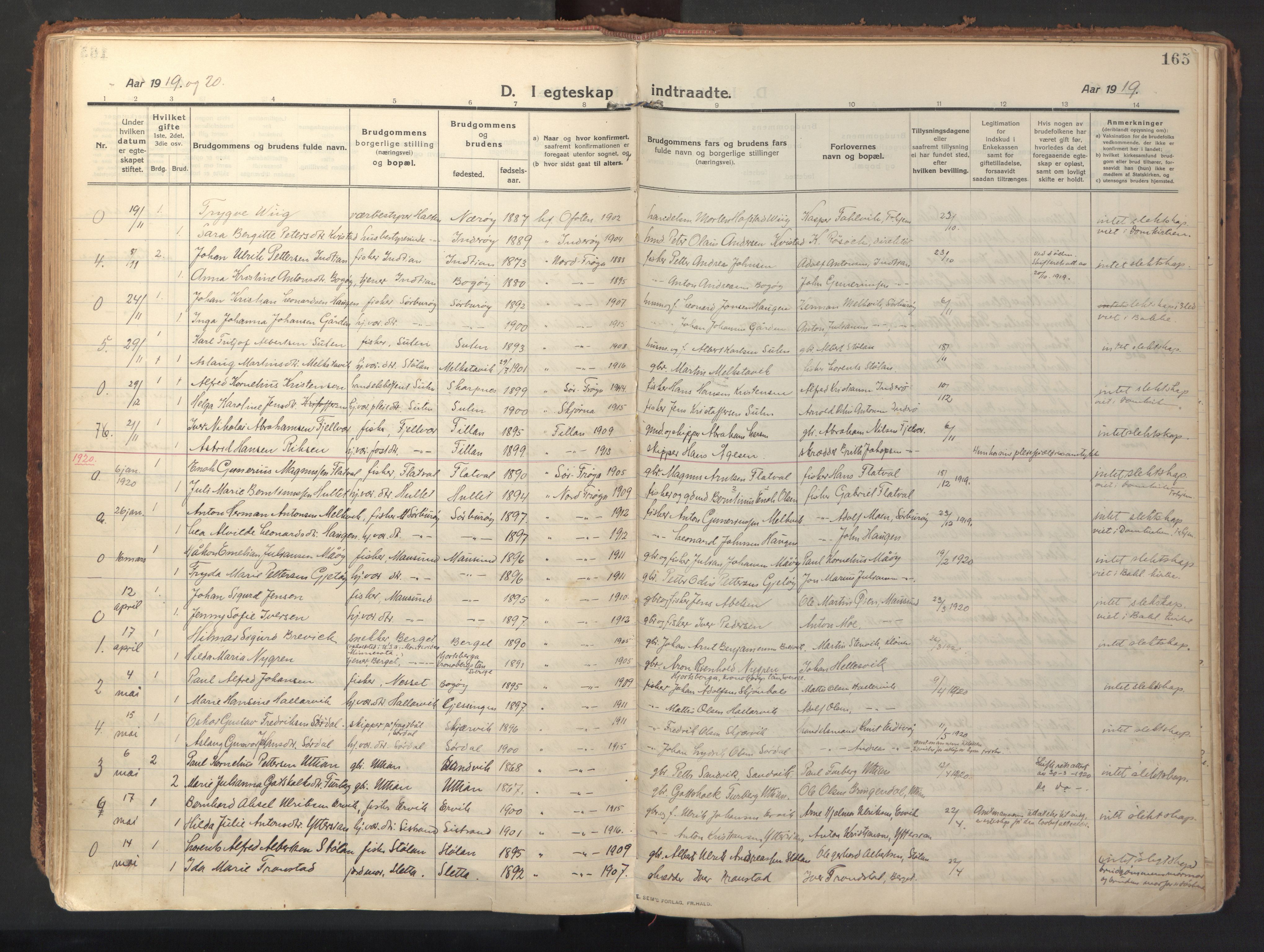 Ministerialprotokoller, klokkerbøker og fødselsregistre - Sør-Trøndelag, SAT/A-1456/640/L0581: Parish register (official) no. 640A06, 1910-1924, p. 165