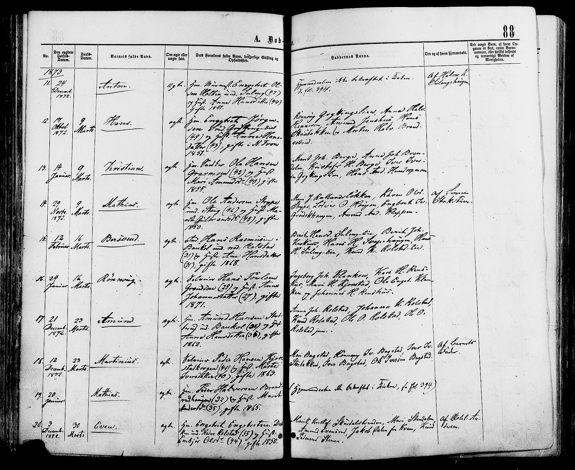 Sør-Fron prestekontor, AV/SAH-PREST-010/H/Ha/Haa/L0002: Parish register (official) no. 2, 1864-1880, p. 88