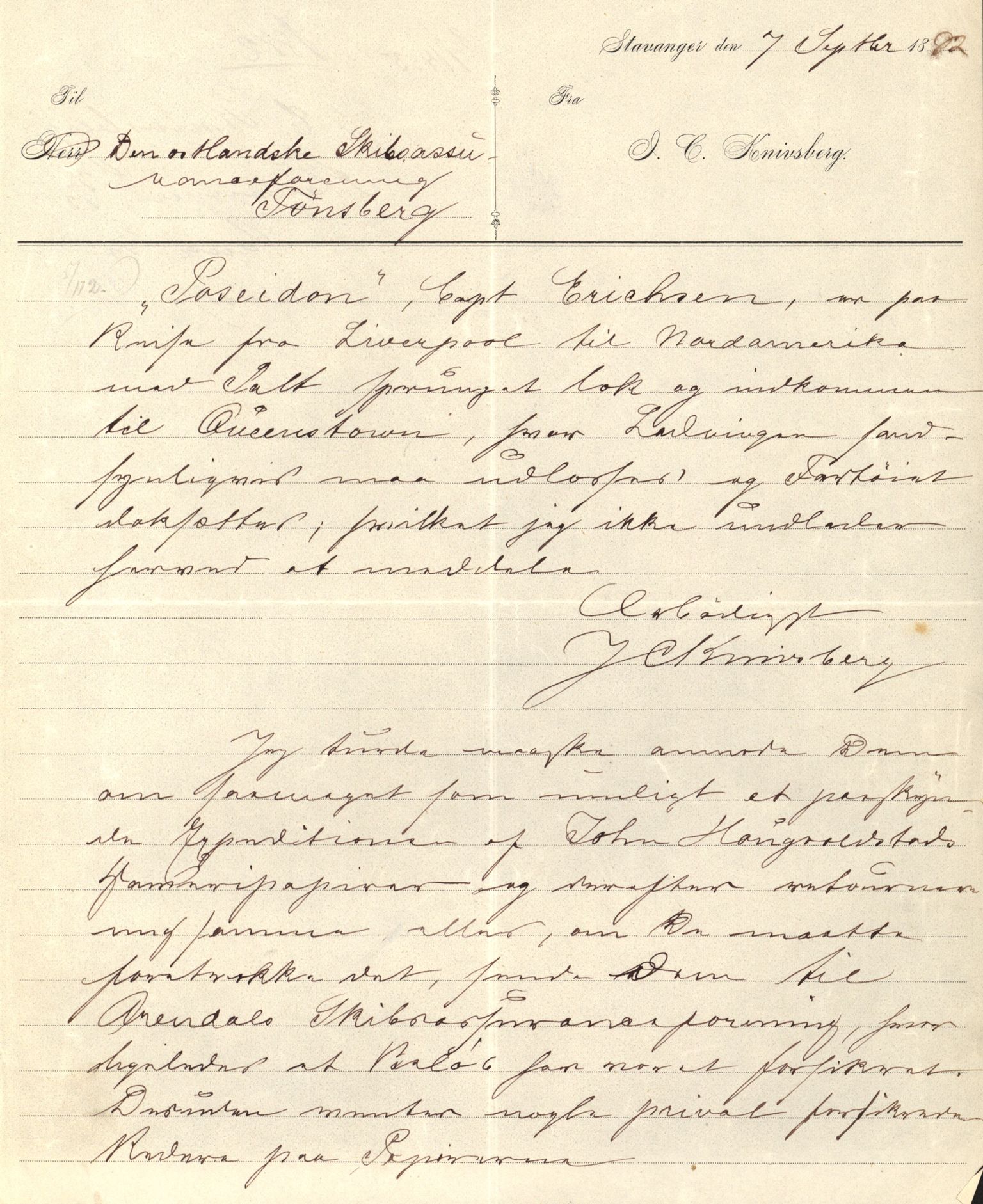 Pa 63 - Østlandske skibsassuranceforening, VEMU/A-1079/G/Ga/L0014/0009: Havaridokumenter / Peter, Olinda, Prinds Chr. August, Poseidon, 1882, p. 63