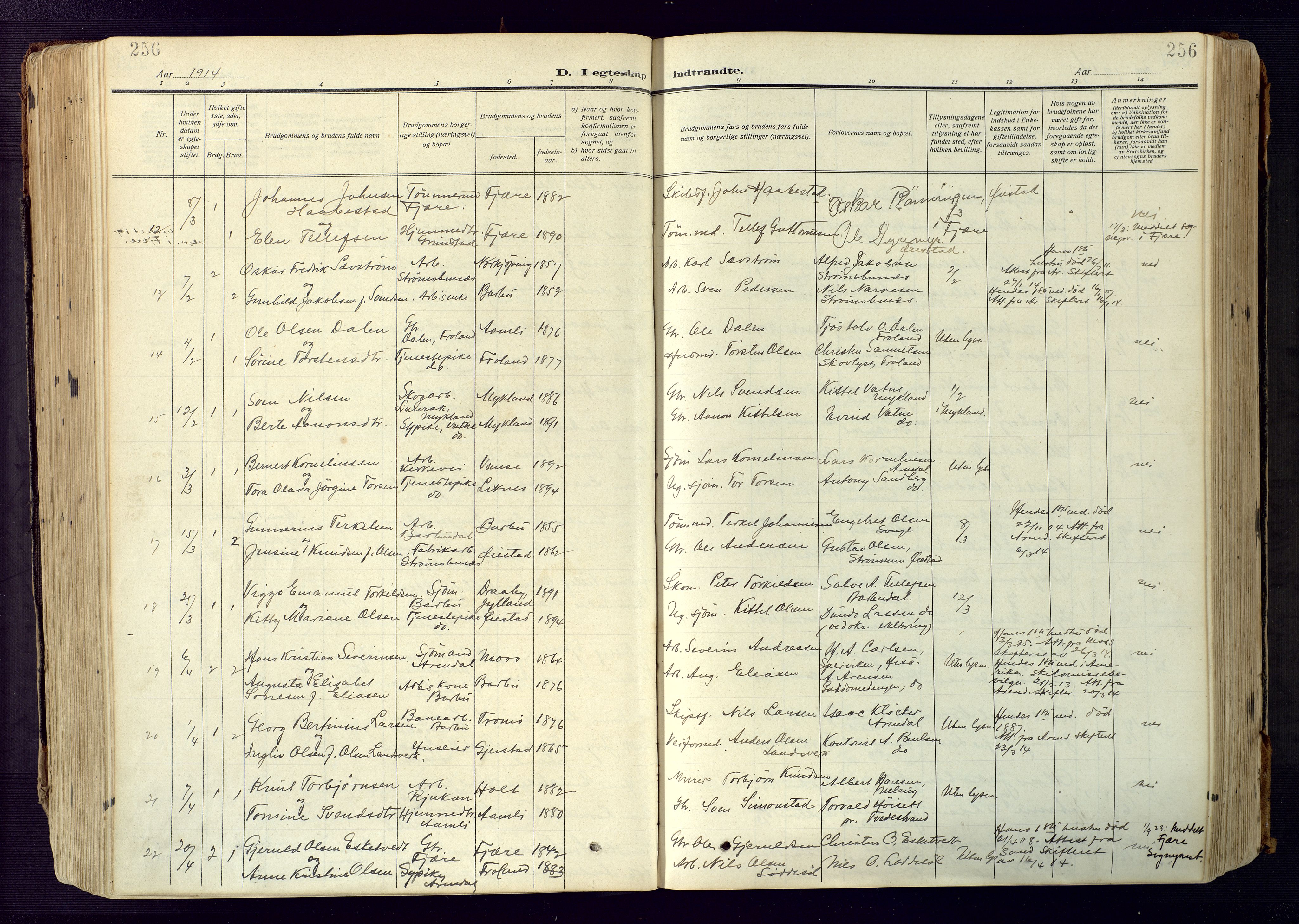 Barbu sokneprestkontor, SAK/1111-0003/F/Fa/L0006: Parish register (official) no. A 6, 1910-1929, p. 256