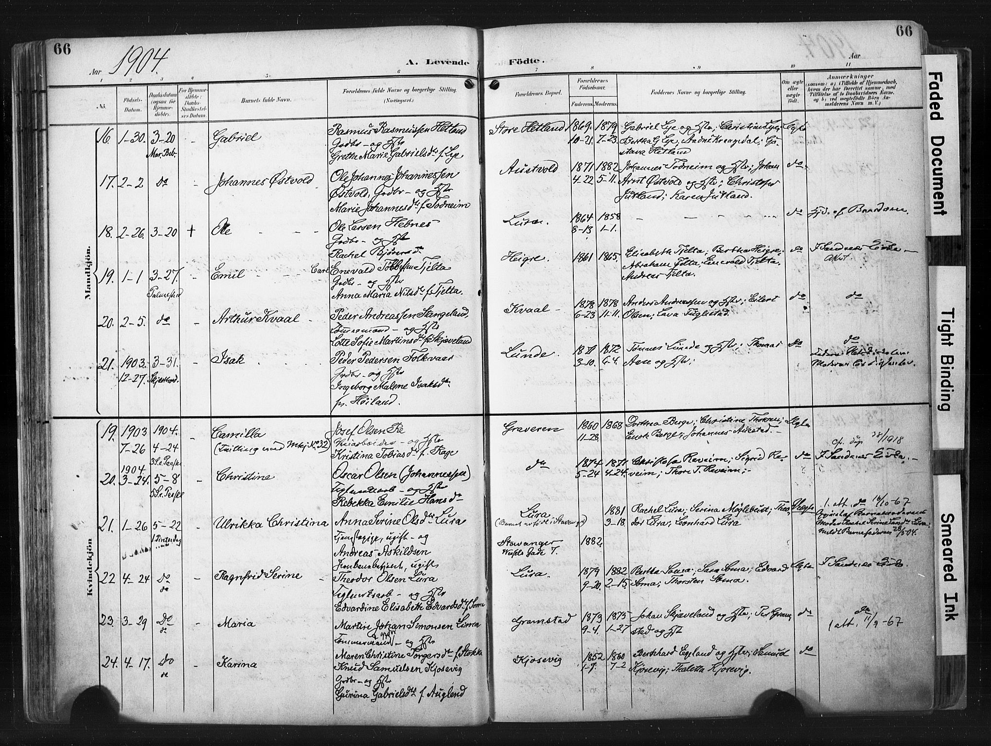 Høyland sokneprestkontor, SAST/A-101799/001/30BA/L0015: Parish register (official) no. A 14, 1899-1911, p. 66