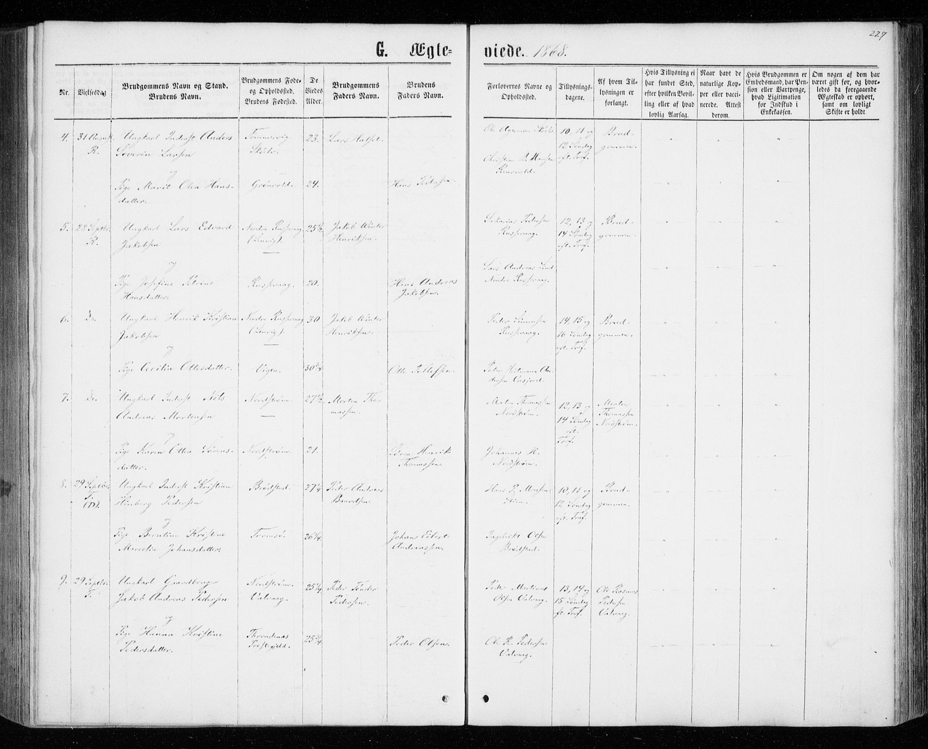 Tranøy sokneprestkontor, AV/SATØ-S-1313/I/Ia/Iaa/L0008kirke: Parish register (official) no. 8, 1867-1877, p. 227