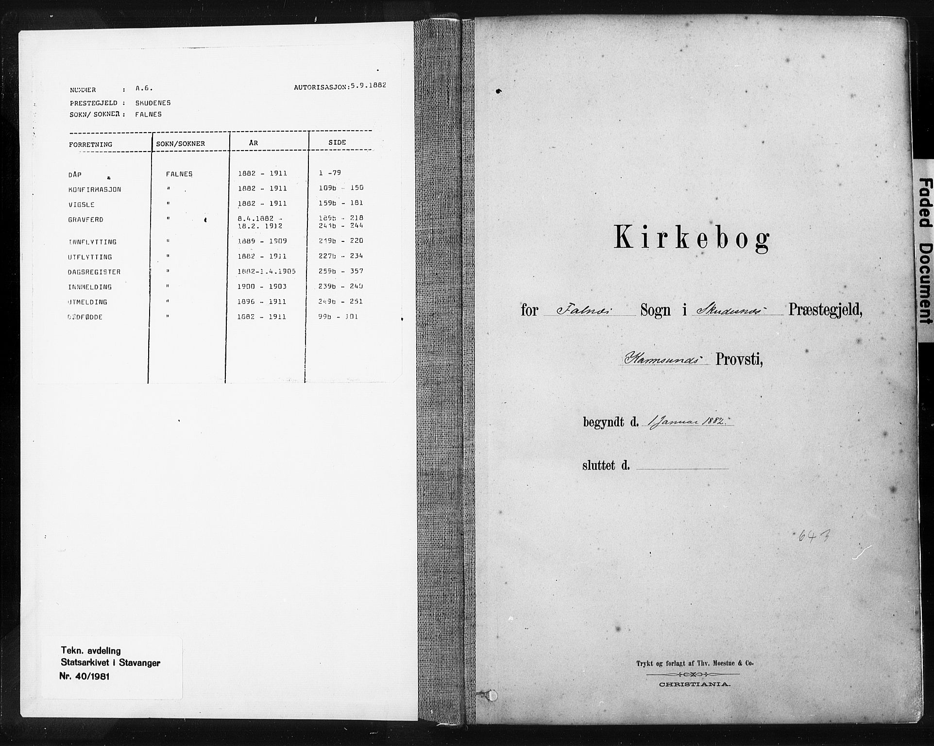 Skudenes sokneprestkontor, SAST/A -101849/H/Ha/Haa/L0009: Parish register (official) no. A 6, 1882-1912