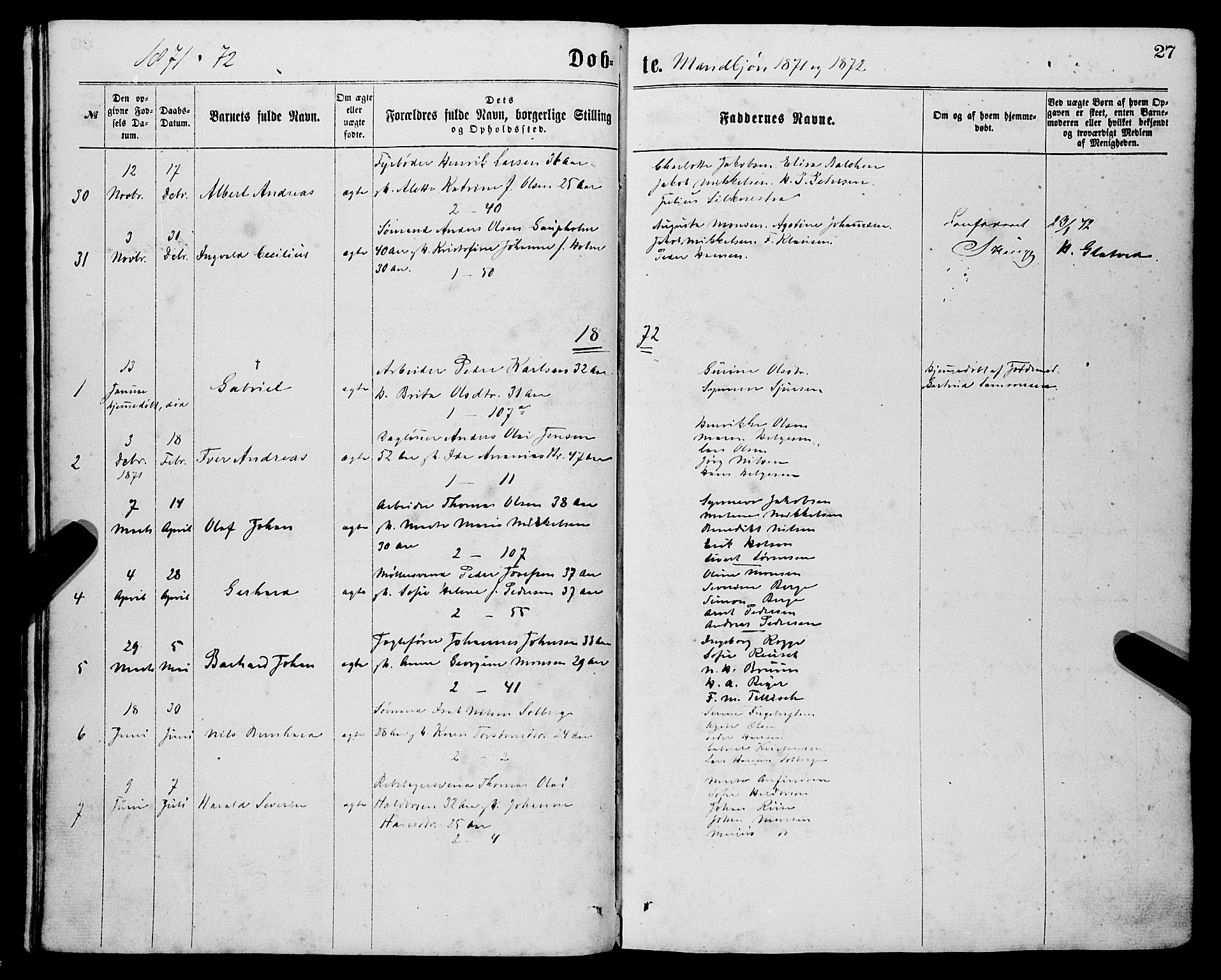 Sandviken Sokneprestembete, AV/SAB-A-77601/H/Ha/L0001: Parish register (official) no. A 1, 1867-1877, p. 27