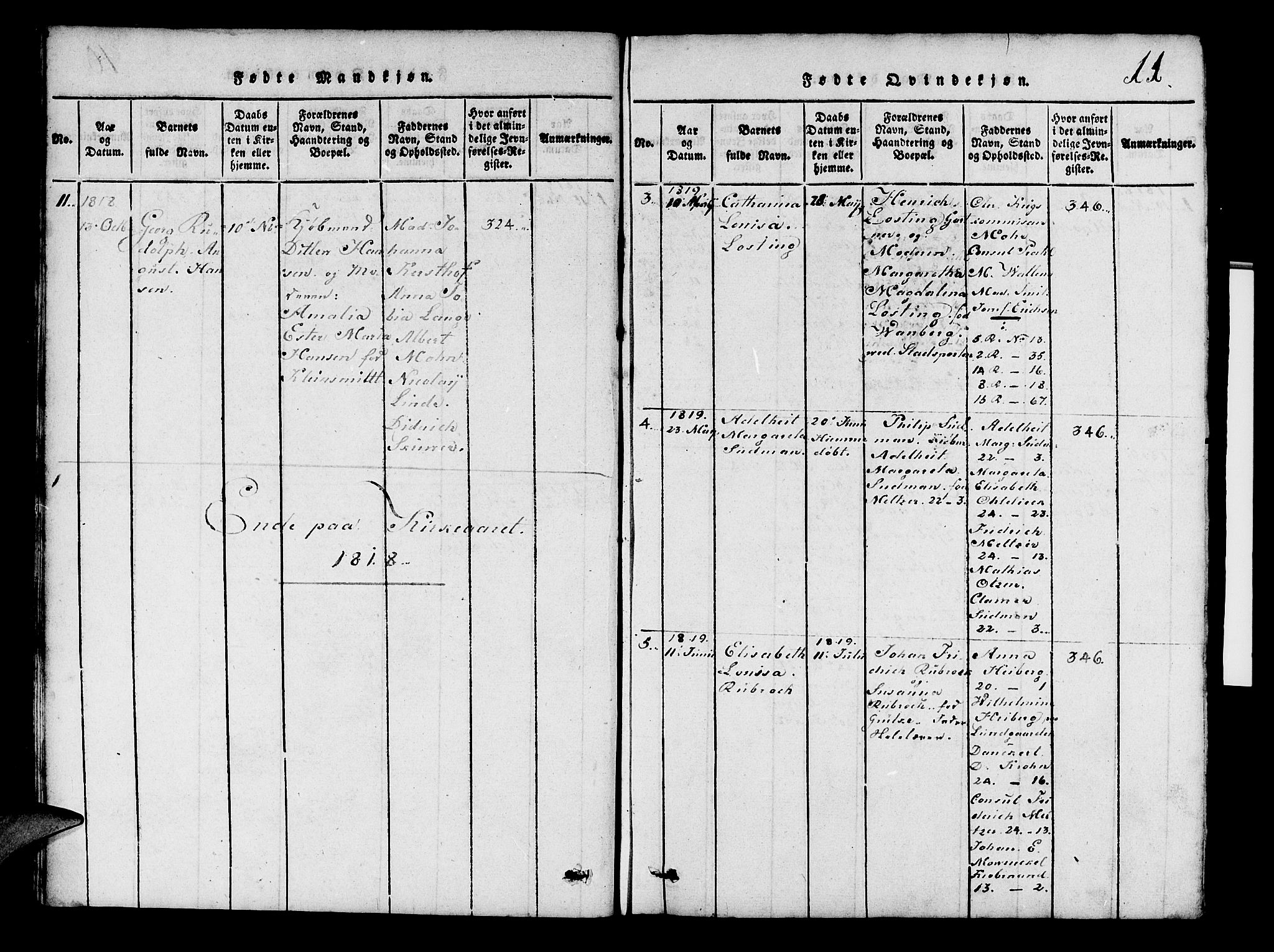 Mariakirken Sokneprestembete, SAB/A-76901/H/Hab/L0001: Parish register (copy) no. A 1, 1815-1846, p. 11