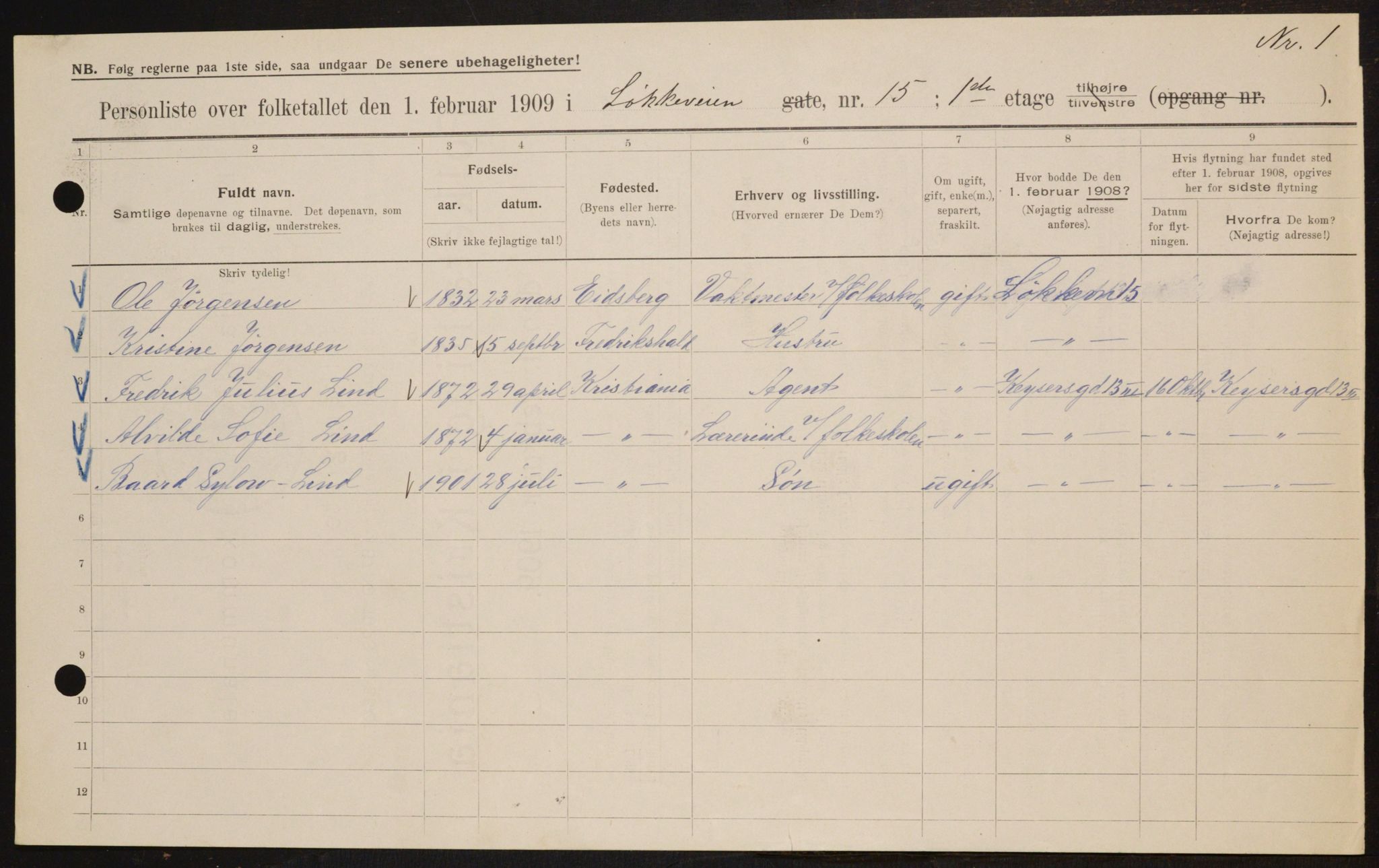 OBA, Municipal Census 1909 for Kristiania, 1909, p. 53468