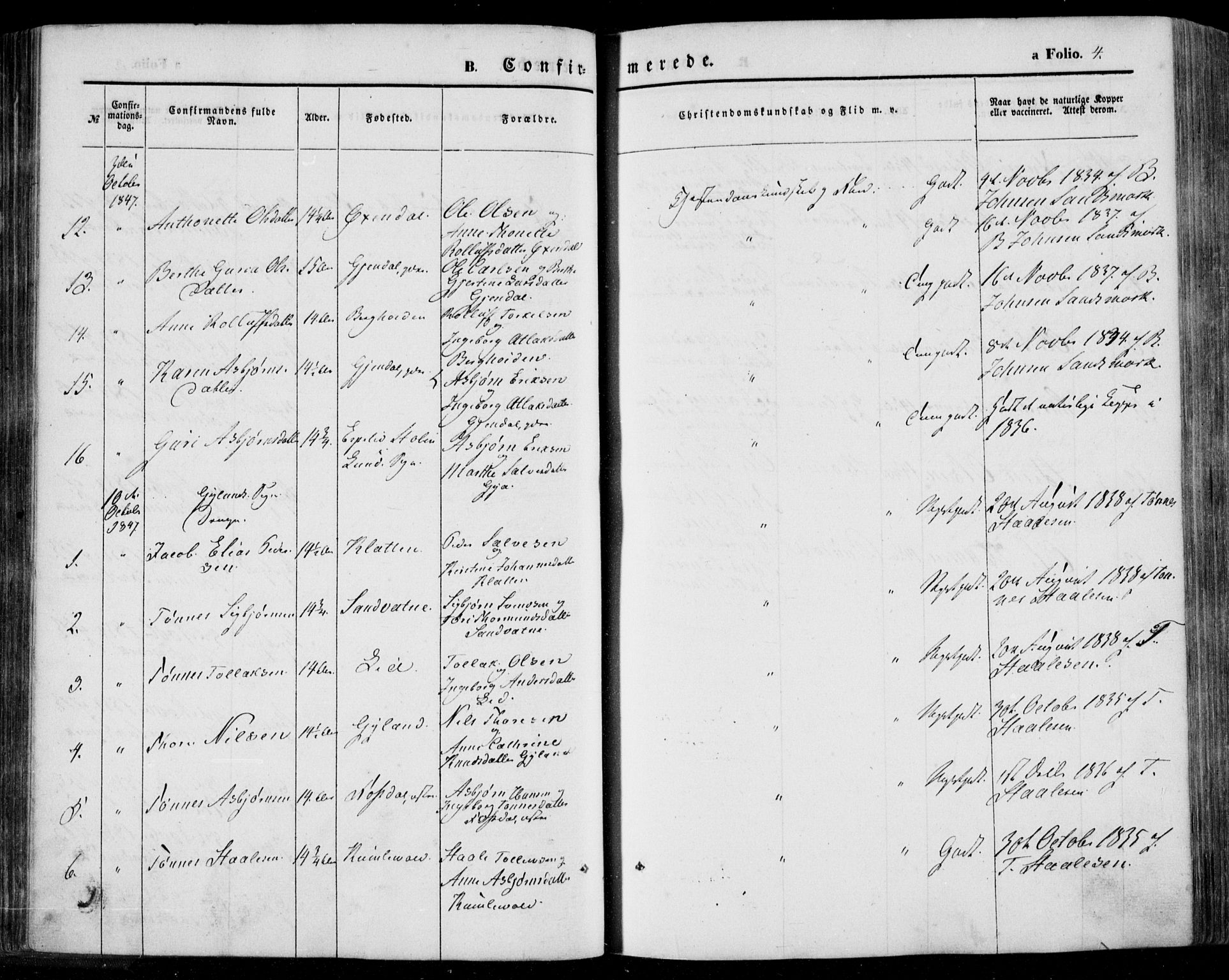 Bakke sokneprestkontor, AV/SAK-1111-0002/F/Fa/Faa/L0005: Parish register (official) no. A 5, 1847-1855, p. 4