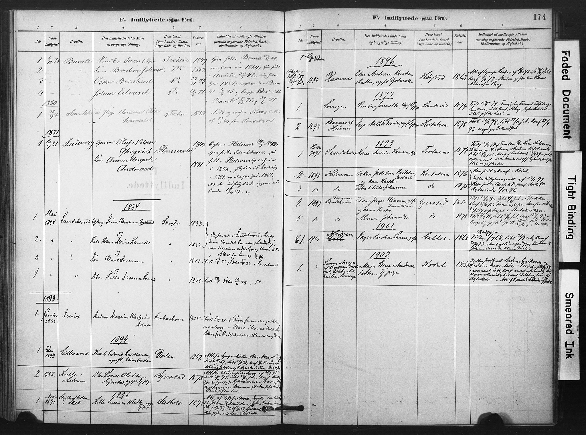 Andebu kirkebøker, AV/SAKO-A-336/F/Fa/L0008: Parish register (official) no. 8, 1878-1902, p. 174