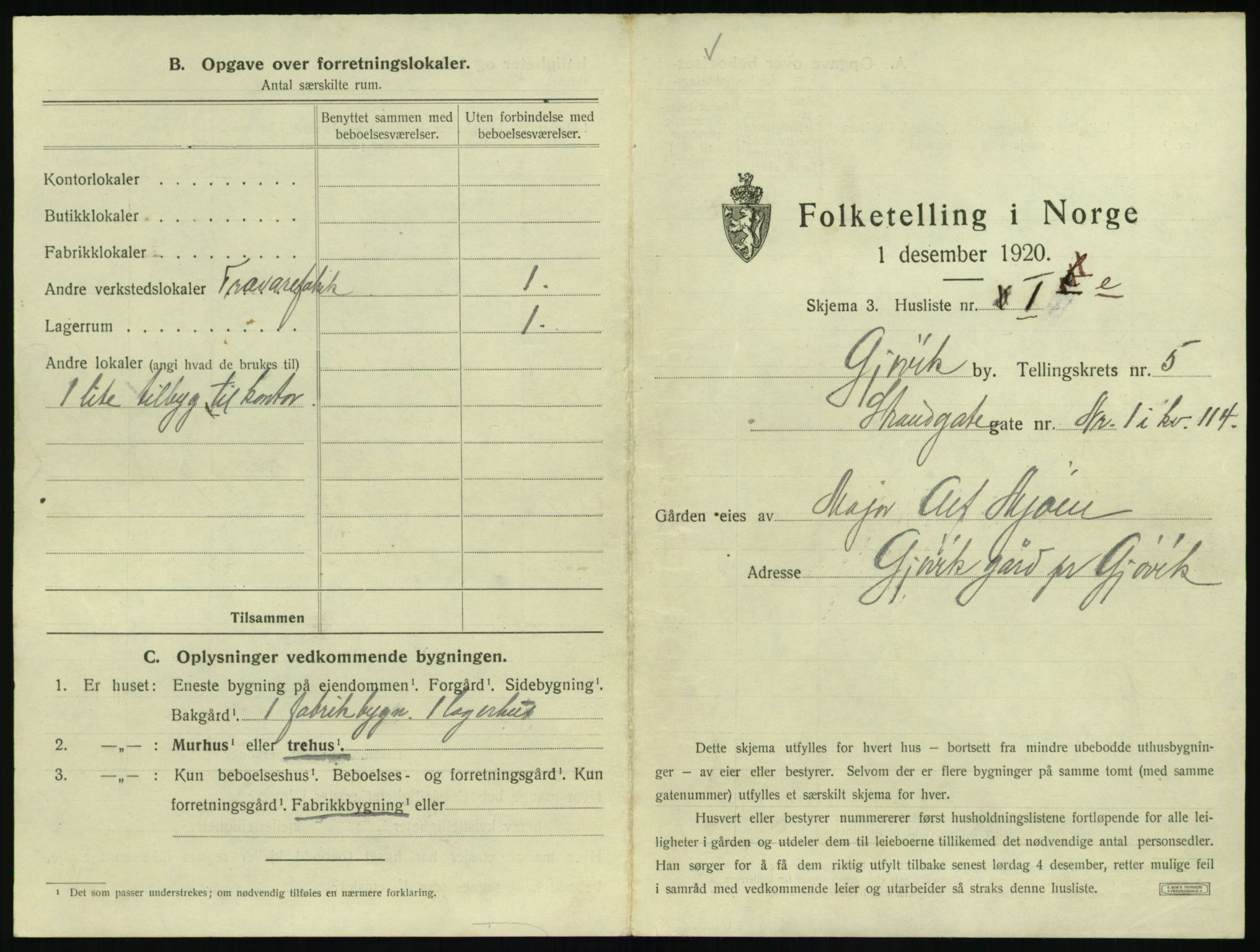 SAH, 1920 census for Gjøvik, 1920, p. 506