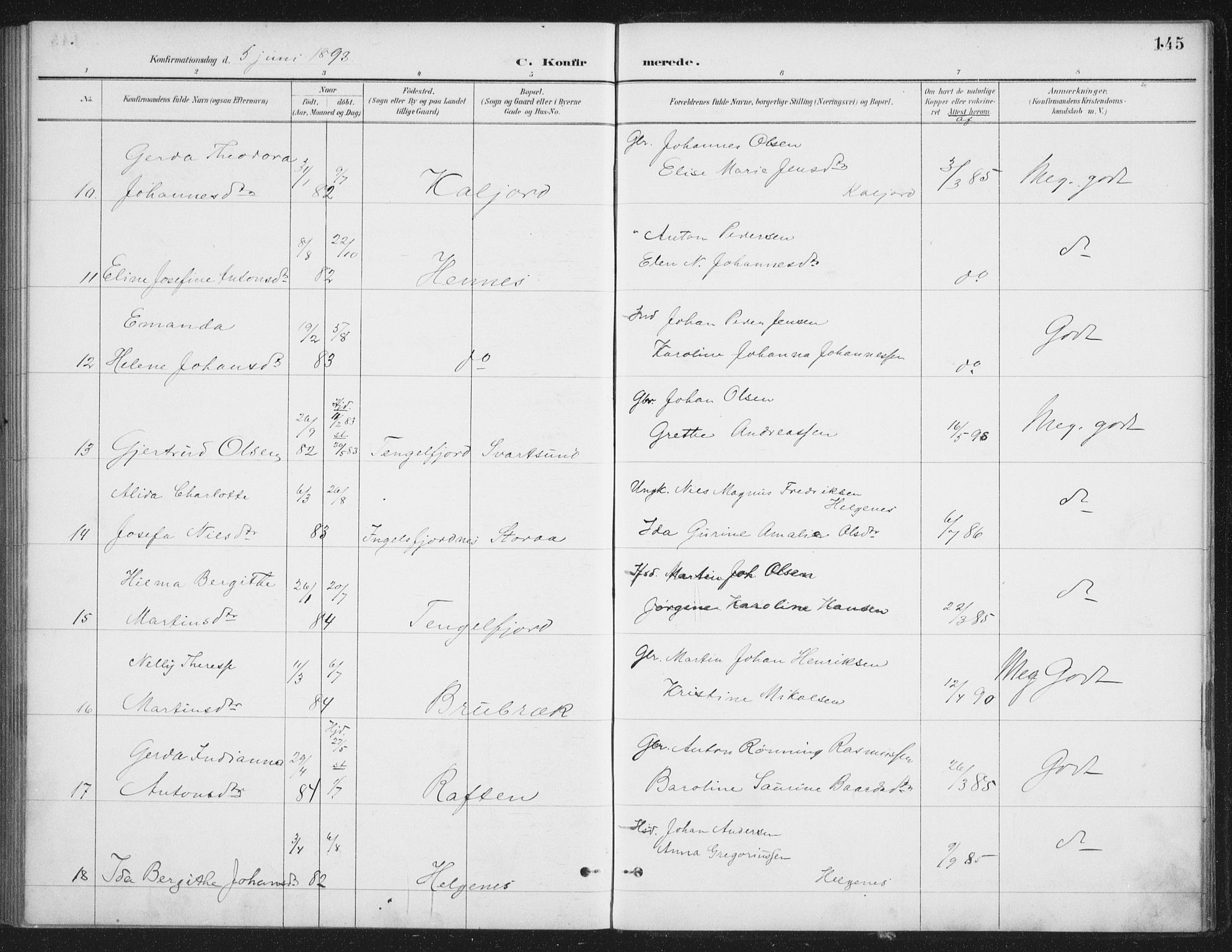 Ministerialprotokoller, klokkerbøker og fødselsregistre - Nordland, SAT/A-1459/888/L1245: Parish register (official) no. 888A11, 1888-1900, p. 145