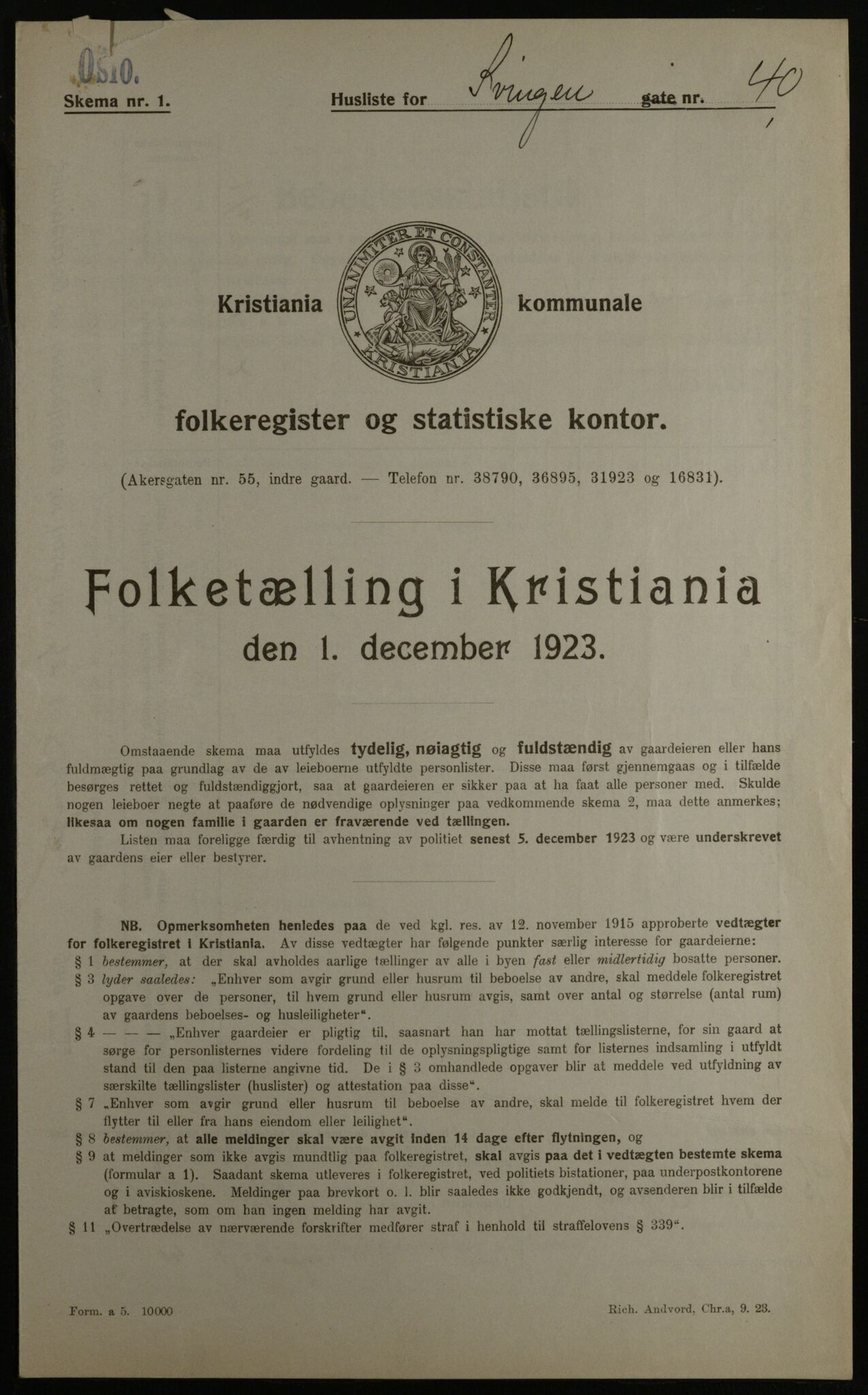 OBA, Municipal Census 1923 for Kristiania, 1923, p. 117626