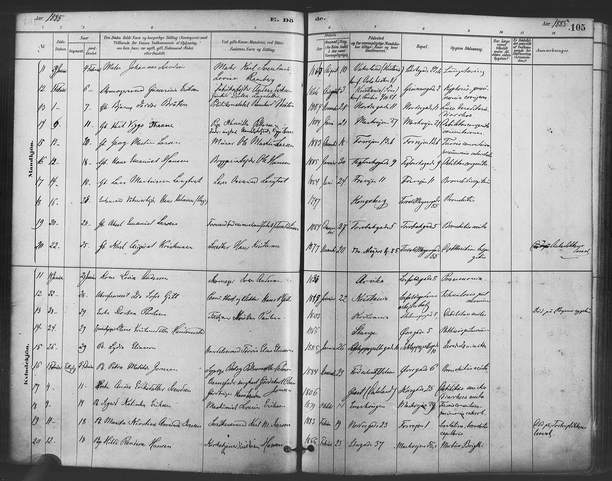 Paulus prestekontor Kirkebøker, AV/SAO-A-10871/F/Fa/L0005: Parish register (official) no. 5, 1879-1889, p. 105