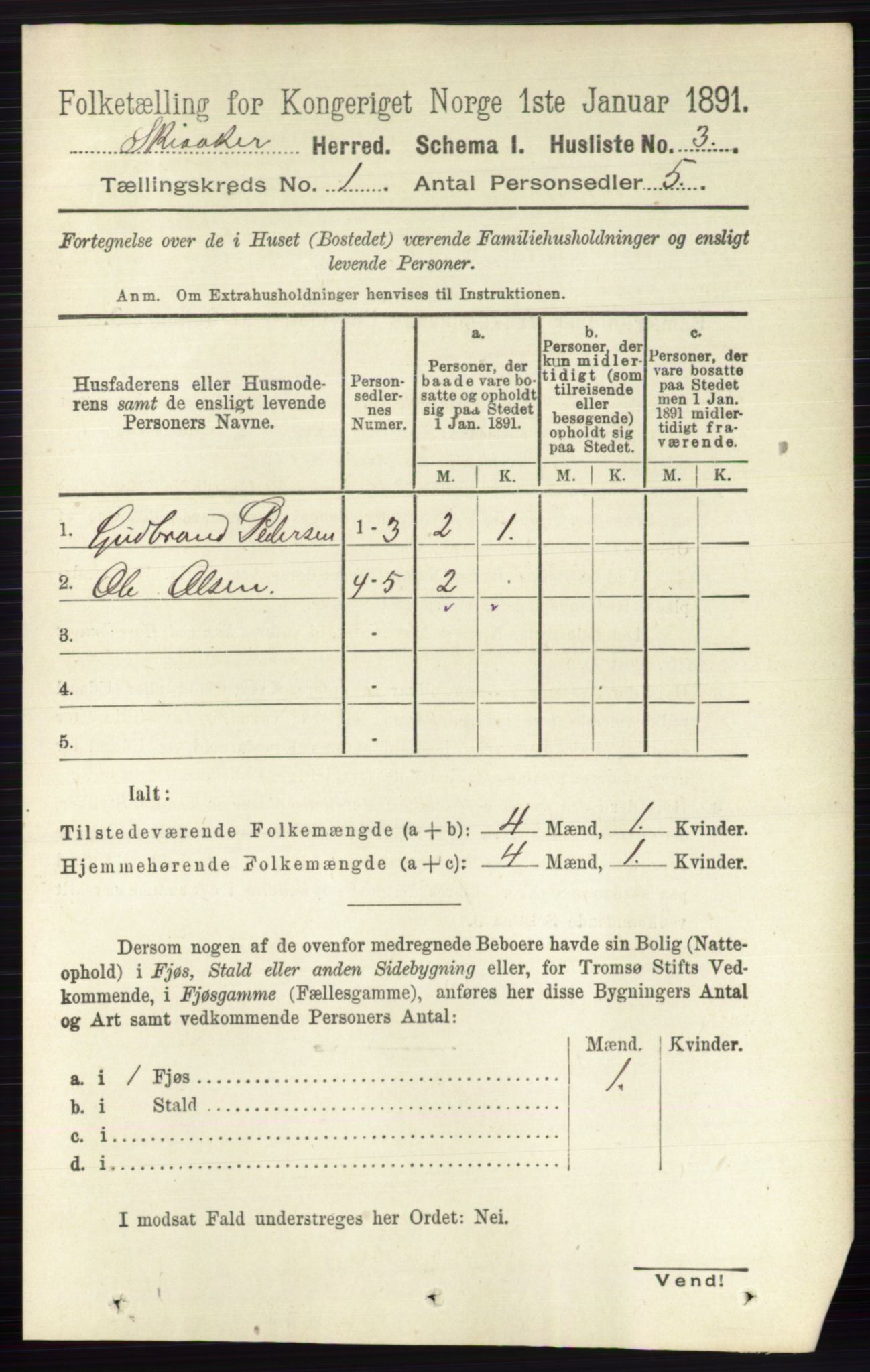 RA, 1891 census for 0513 Skjåk, 1891, p. 26