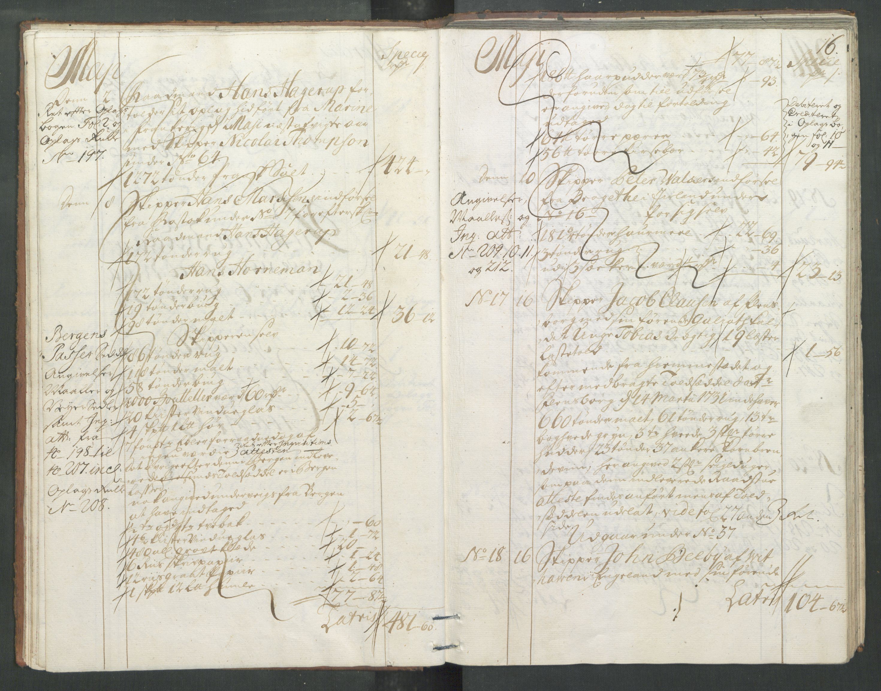 Generaltollkammeret, tollregnskaper, RA/EA-5490/R33/L0013/0001: Tollregnskaper Trondheim A / Inngående tollbok, 1731, p. 15b-16a