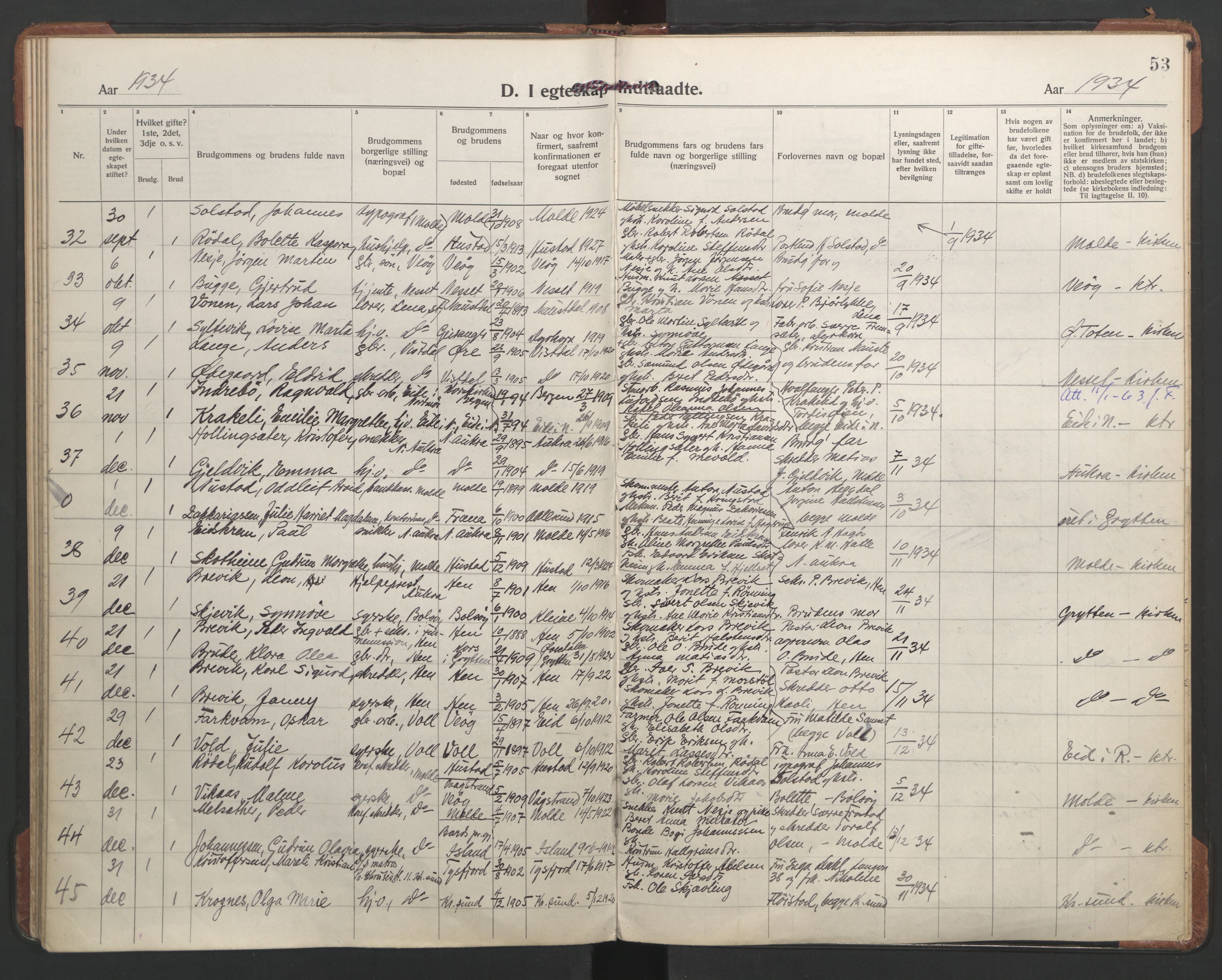 Ministerialprotokoller, klokkerbøker og fødselsregistre - Møre og Romsdal, AV/SAT-A-1454/558/L0698: Parish register (official) no. 558A12, 1922-1937, p. 53