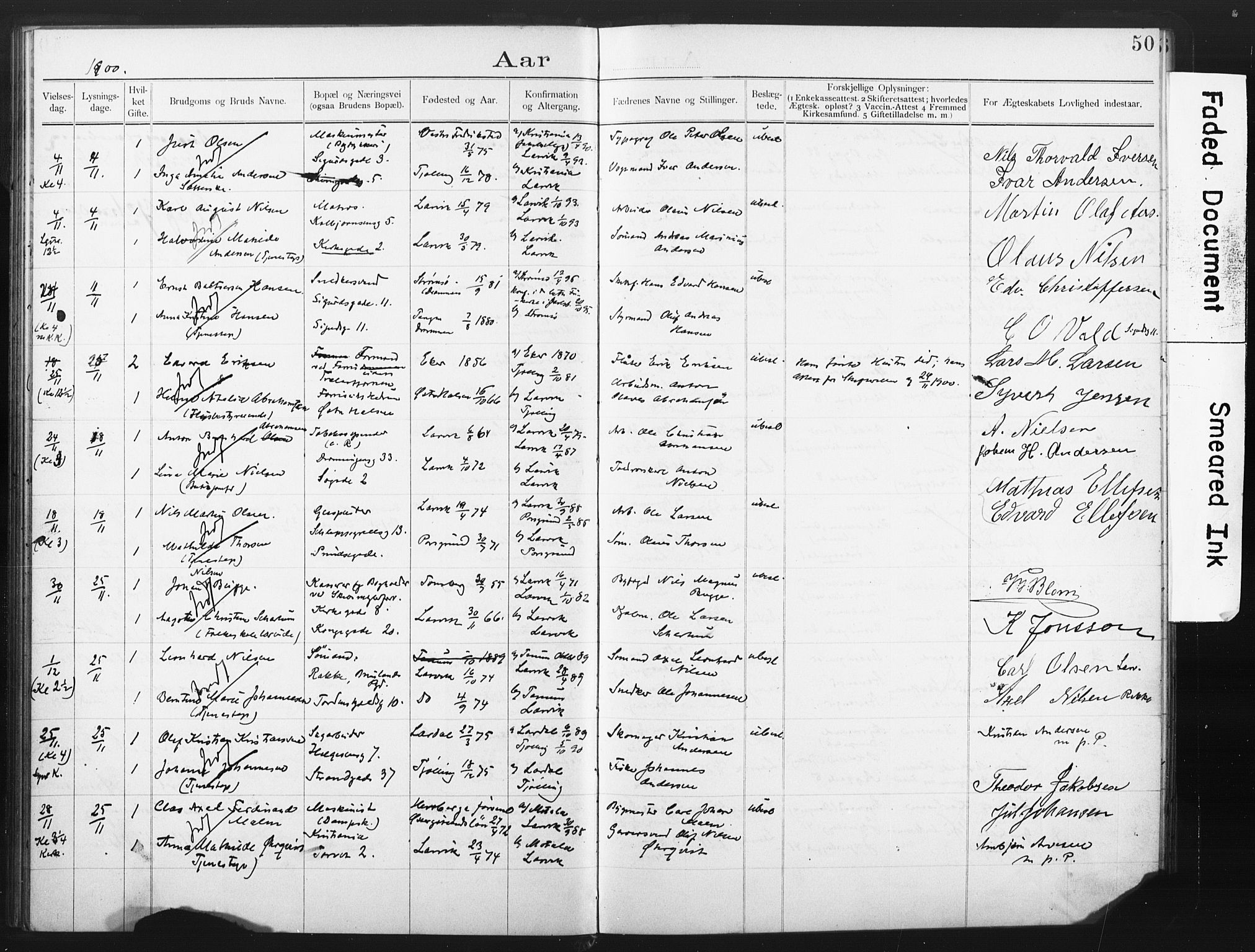 Larvik kirkebøker, AV/SAKO-A-352/H/Ha/L0002: Banns register no. 2, 1892-1907, p. 50