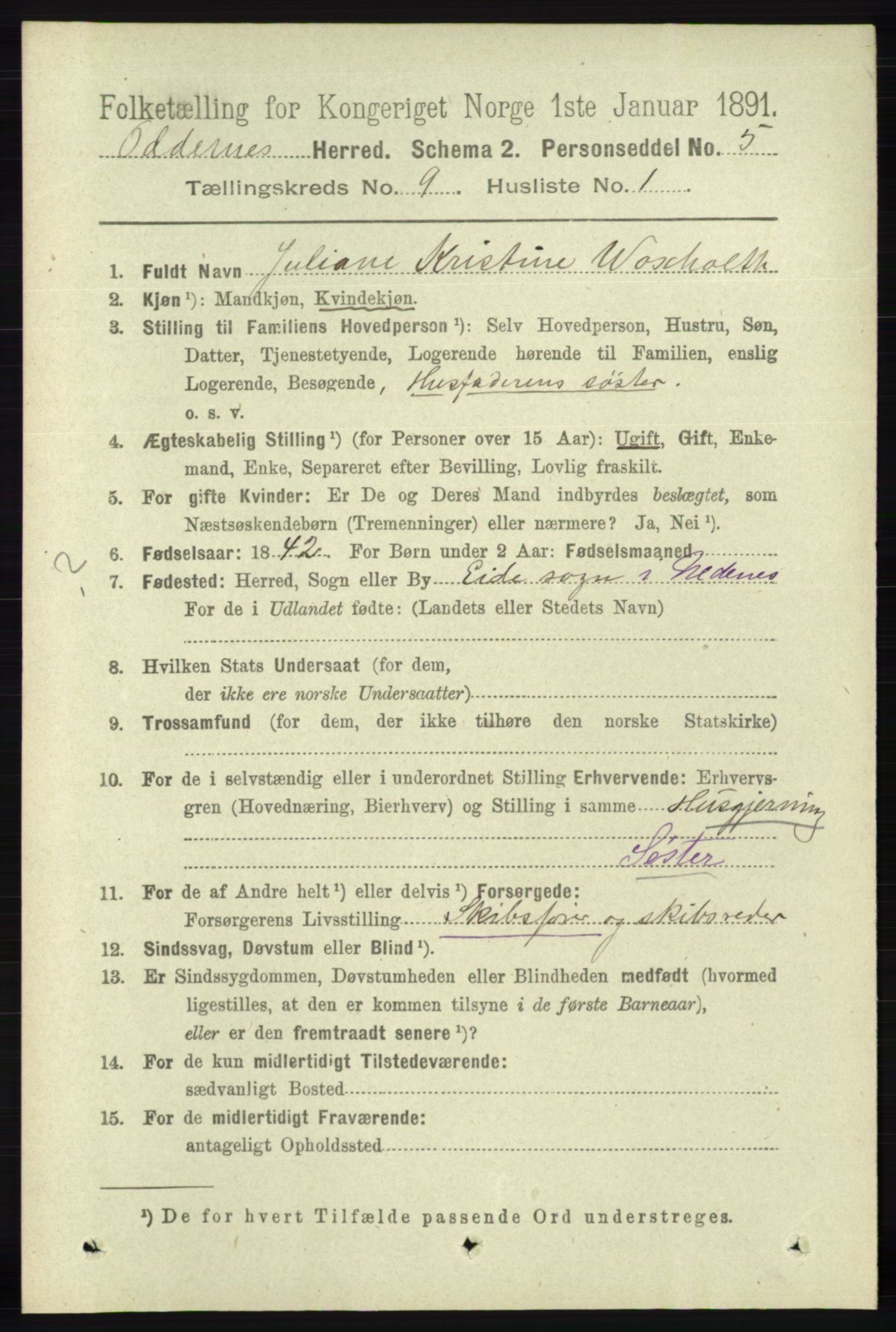 RA, 1891 census for 1012 Oddernes, 1891, p. 3265