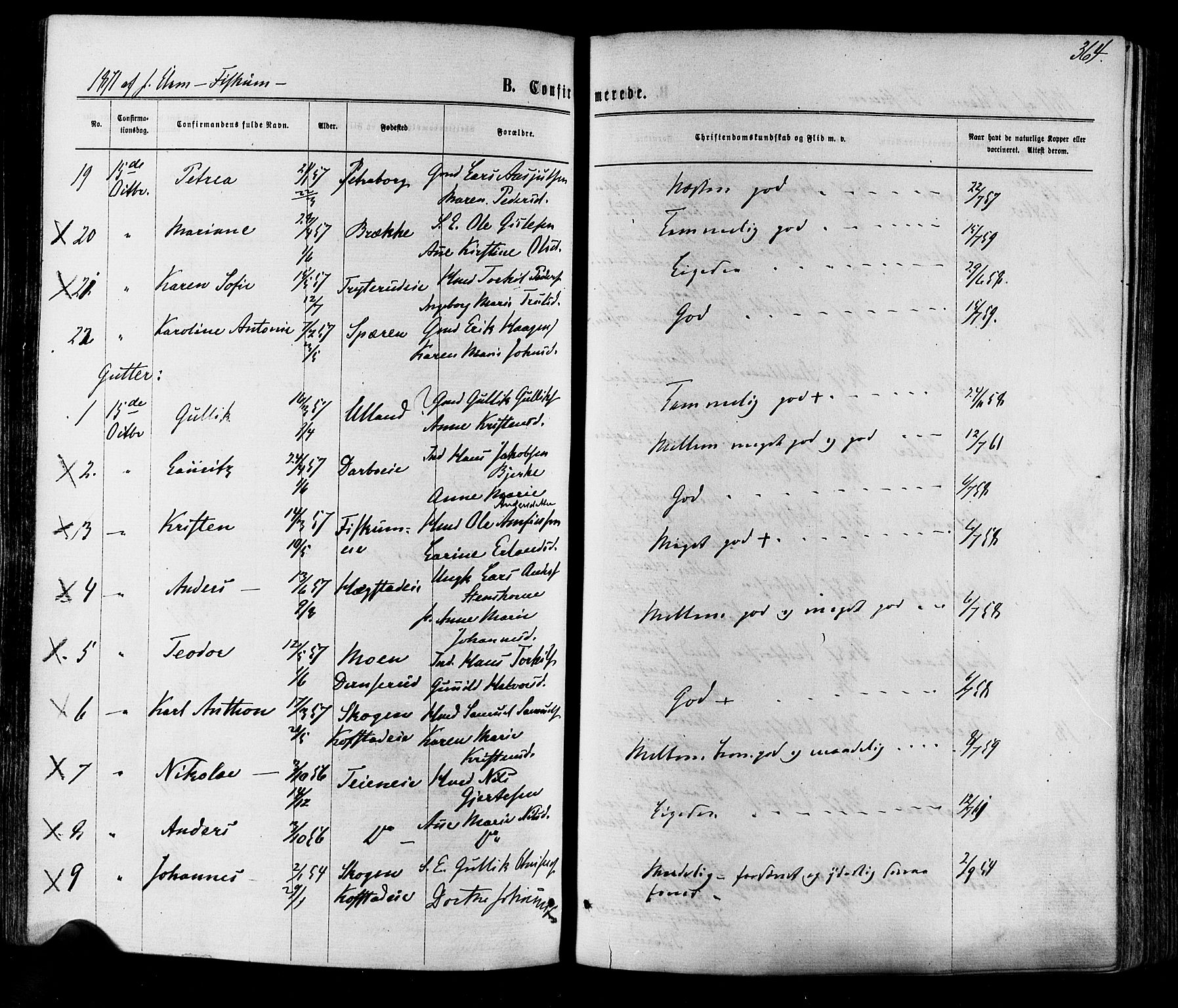 Eiker kirkebøker, SAKO/A-4/F/Fa/L0017: Parish register (official) no. I 17, 1869-1877, p. 364
