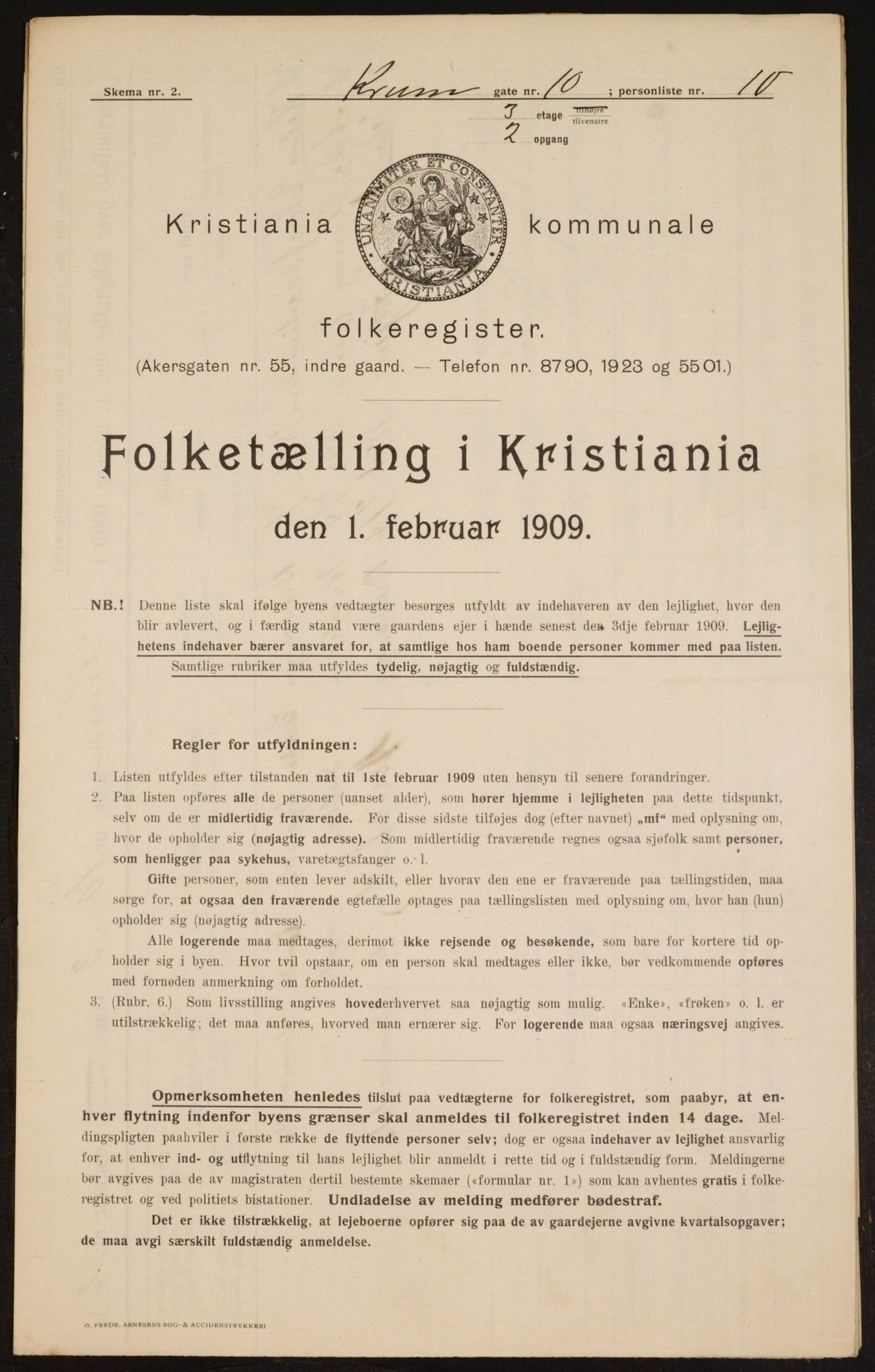 OBA, Municipal Census 1909 for Kristiania, 1909, p. 50375