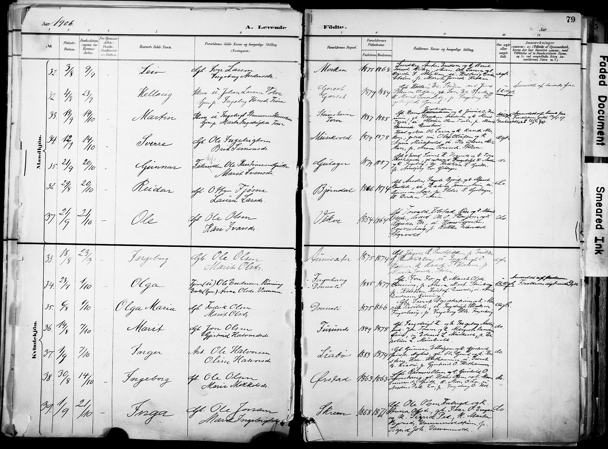 Ministerialprotokoller, klokkerbøker og fødselsregistre - Sør-Trøndelag, AV/SAT-A-1456/678/L0902: Parish register (official) no. 678A11, 1895-1911, p. 79