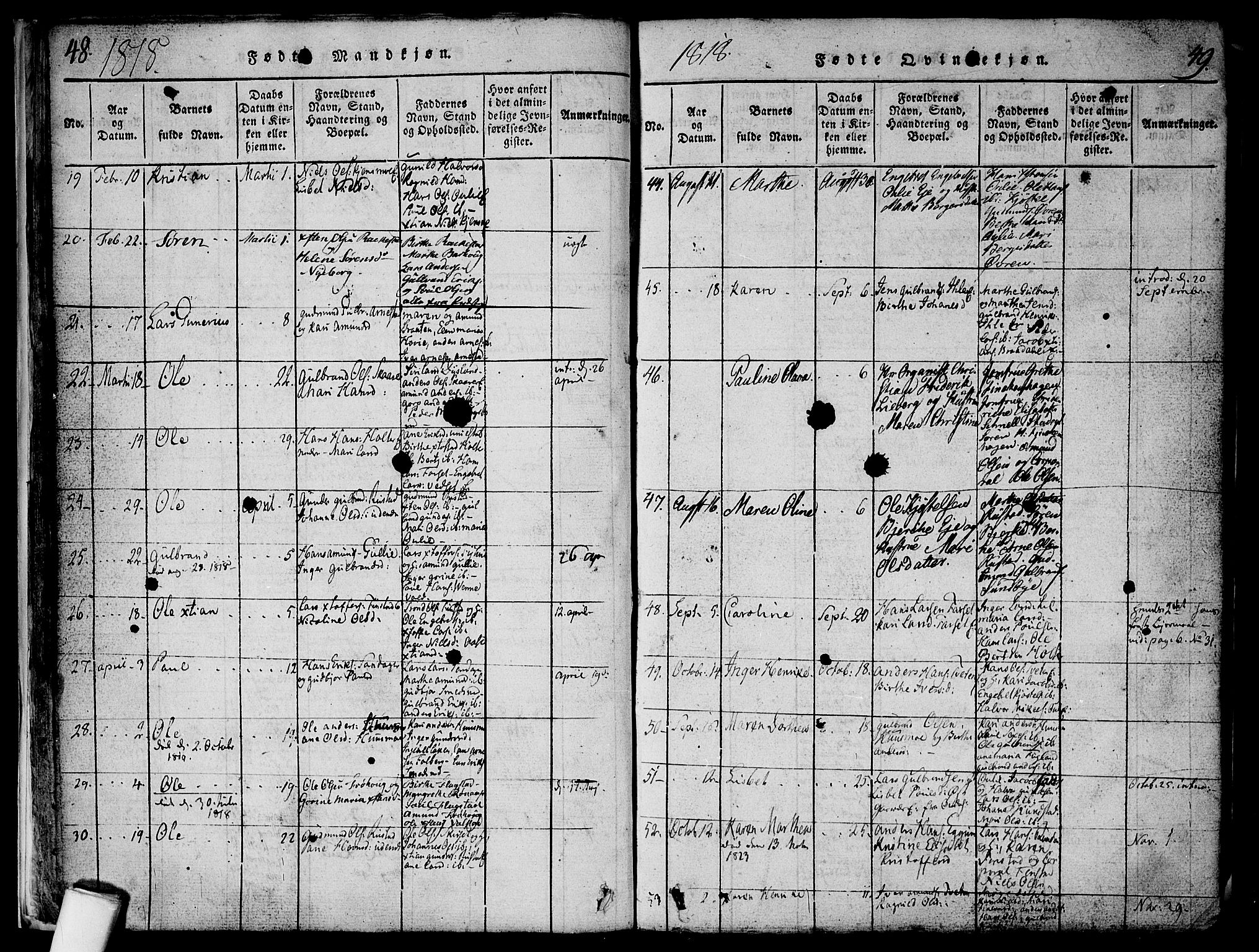 Nes prestekontor Kirkebøker, SAO/A-10410/F/Fa/L0005: Parish register (official) no. I 5, 1815-1835, p. 48-49