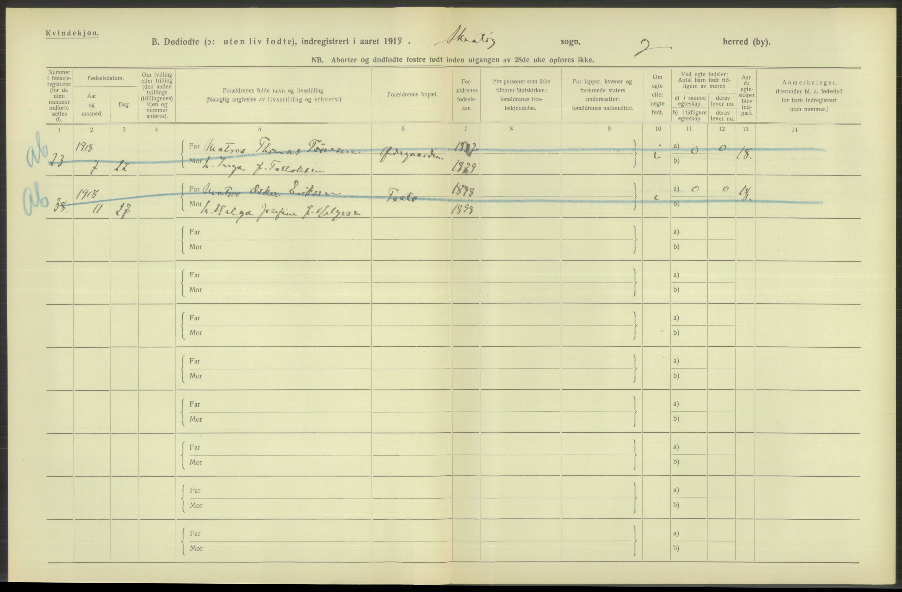 Statistisk sentralbyrå, Sosiodemografiske emner, Befolkning, AV/RA-S-2228/D/Df/Dfb/Dfbh/L0025: Telemark fylke: Gifte, dødfødte. Bygder og byer., 1918, p. 338