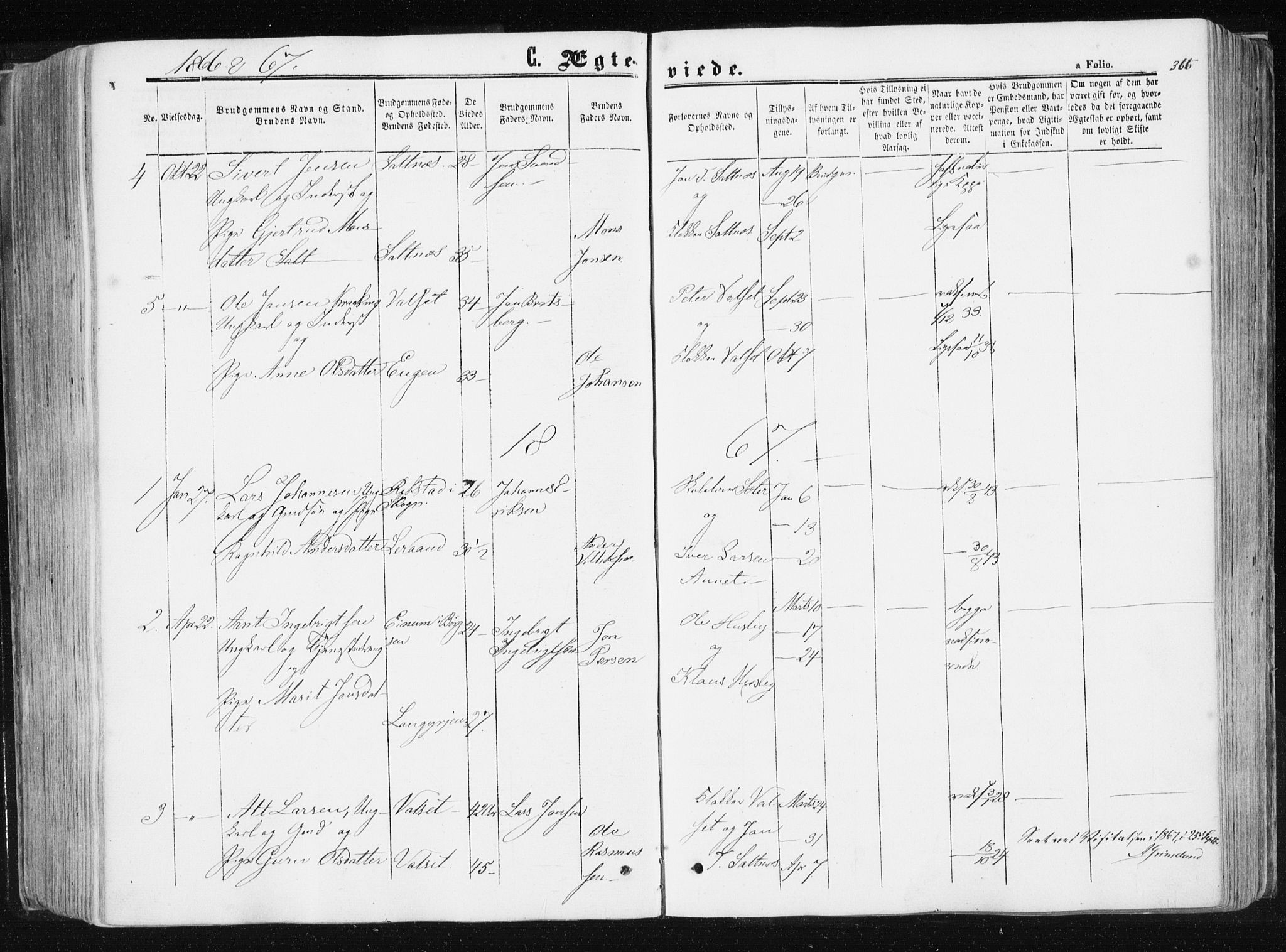 Ministerialprotokoller, klokkerbøker og fødselsregistre - Sør-Trøndelag, AV/SAT-A-1456/612/L0377: Parish register (official) no. 612A09, 1859-1877, p. 366