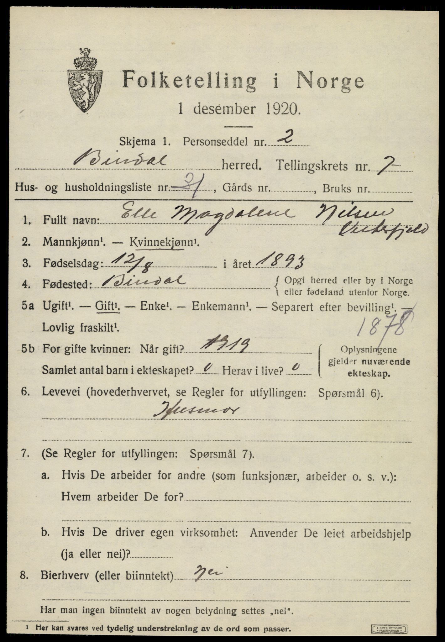 SAT, 1920 census for Bindal, 1920, p. 5895