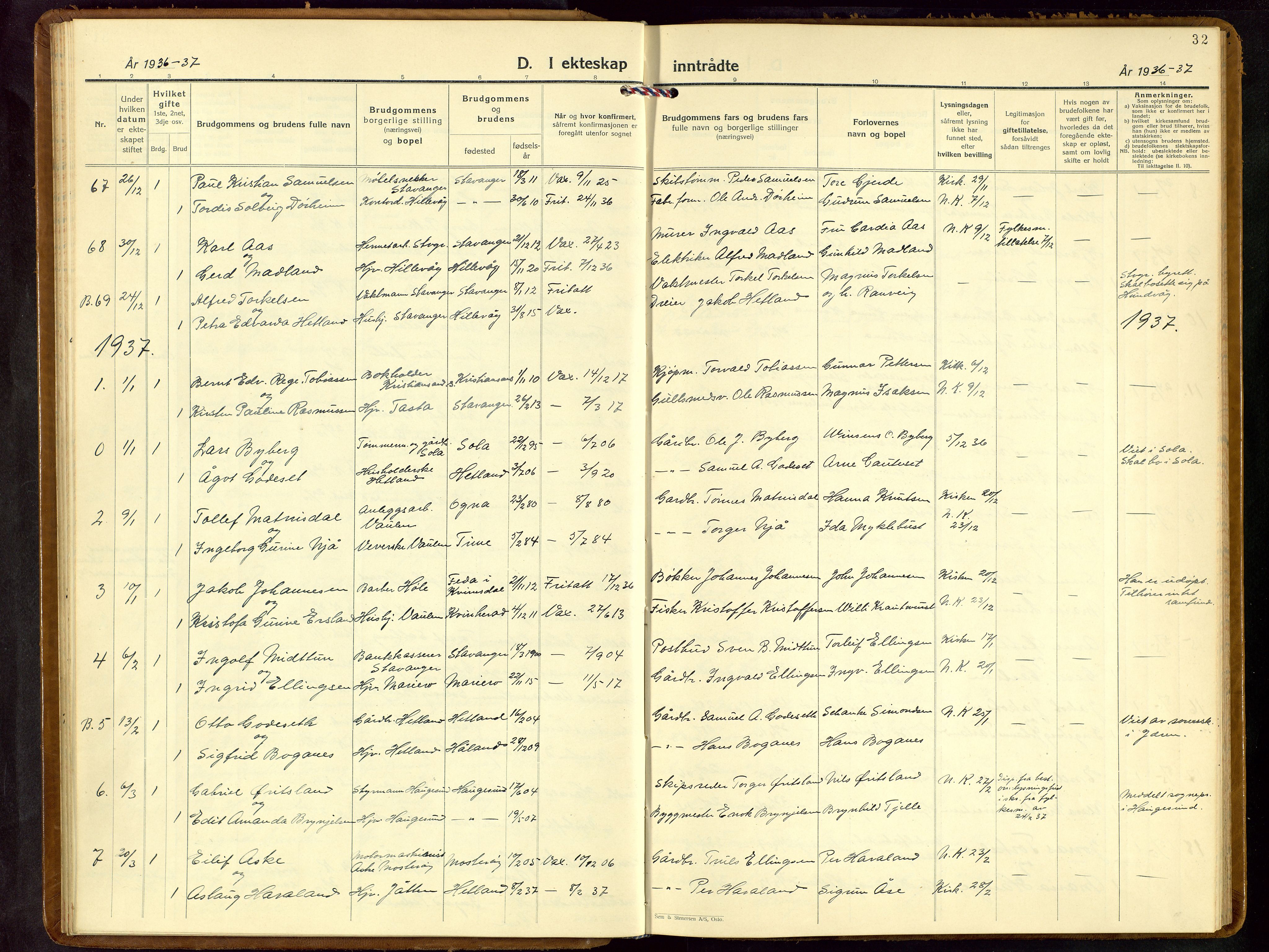 Hetland sokneprestkontor, SAST/A-101826/30/30BB/L0013: Parish register (copy) no. B 13, 1931-1952, p. 32